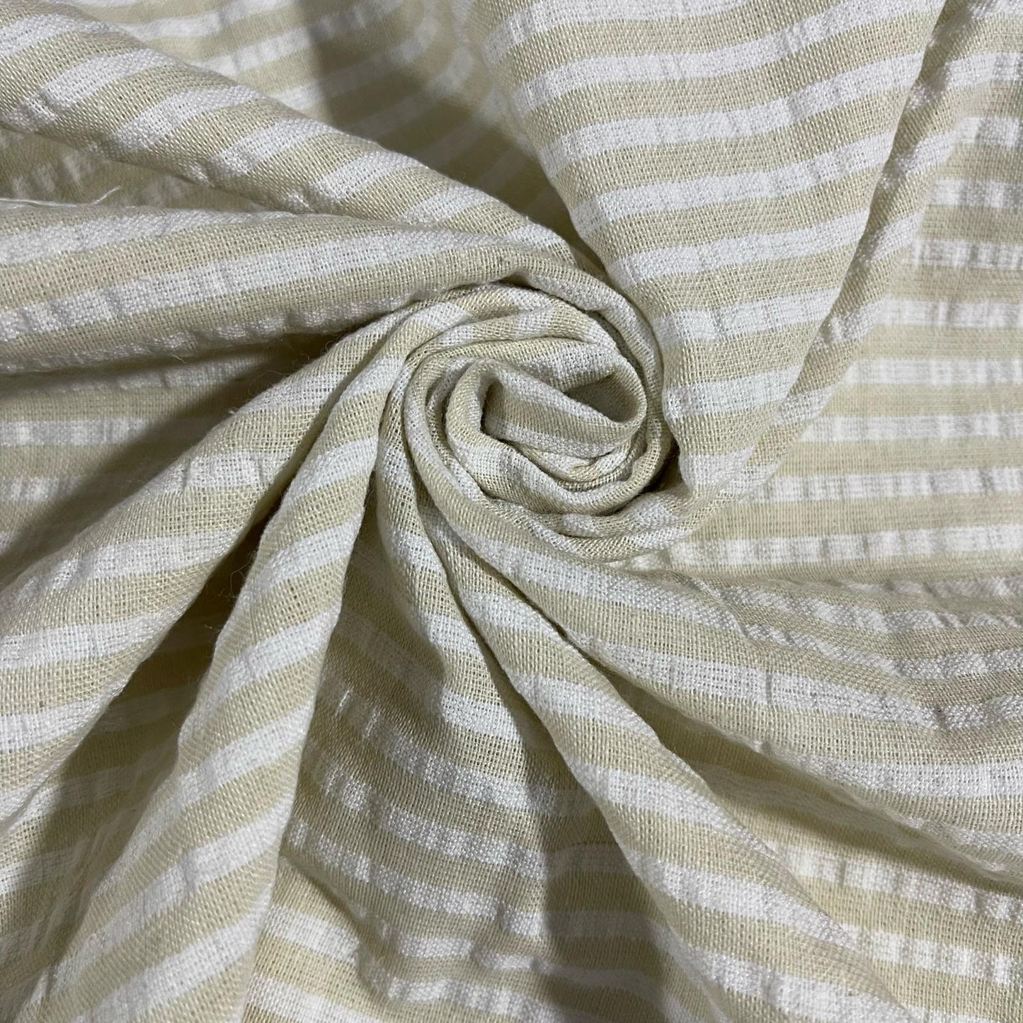 Beige 100% Cotton Seersucker Fabric Crush Stripe Costume Craft Dress Material 44" By The Meter