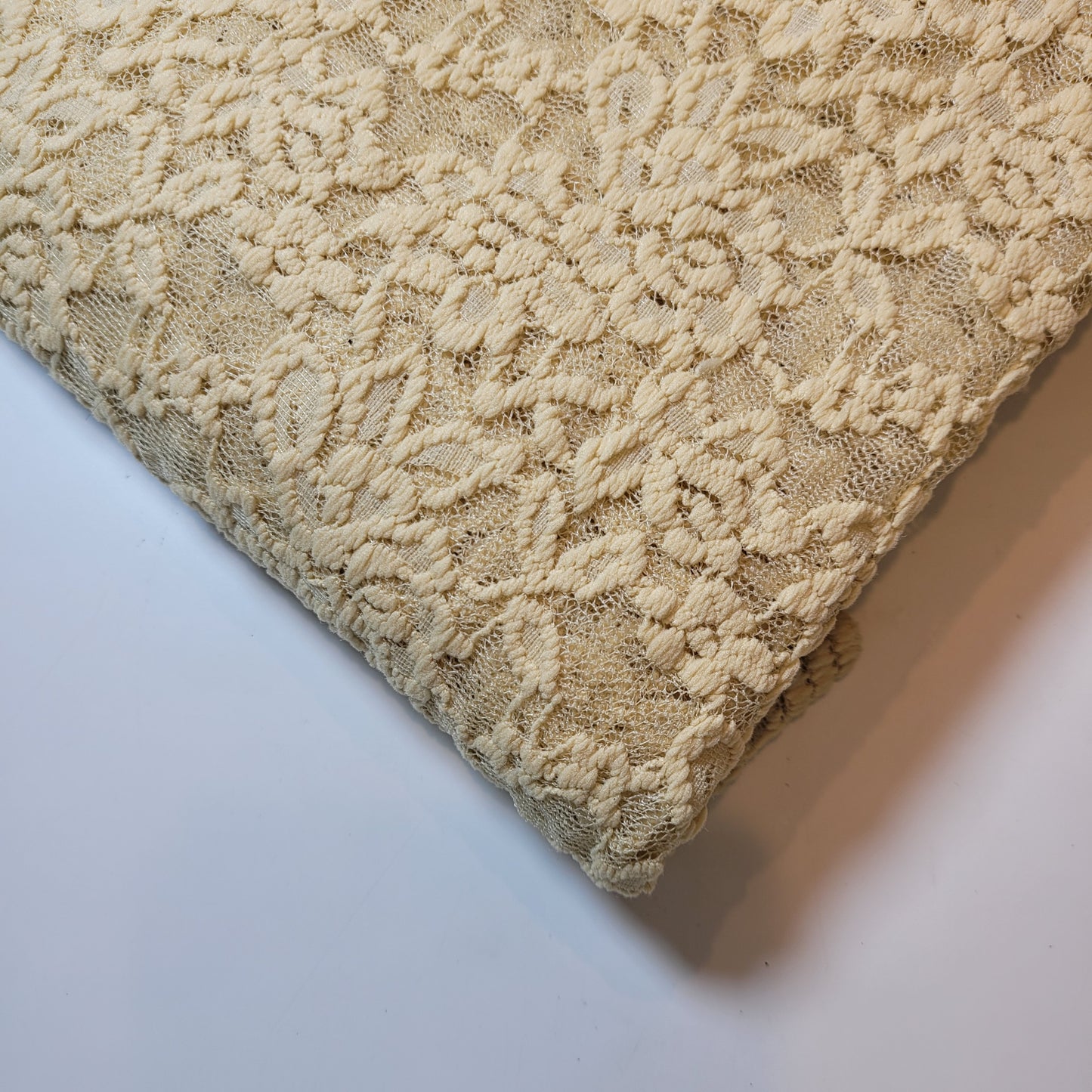 Beige Gold Stretch Floral Bridal Lace Fabric Polyester Mesh Elastane Blend Dress Material 58" By The Meter