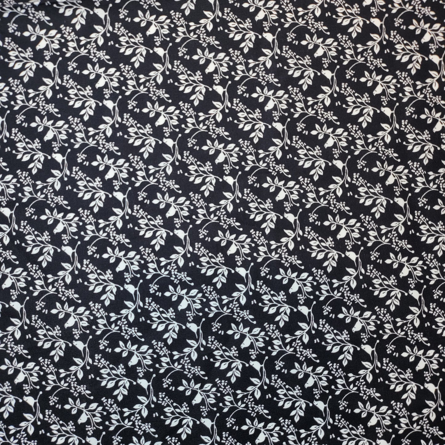 Black Floral Bird Soft 100% Cotton Floral Fabric for Kids’ Sewing and Quilting – 44" Wide, Perfect for Dresses and Crafts