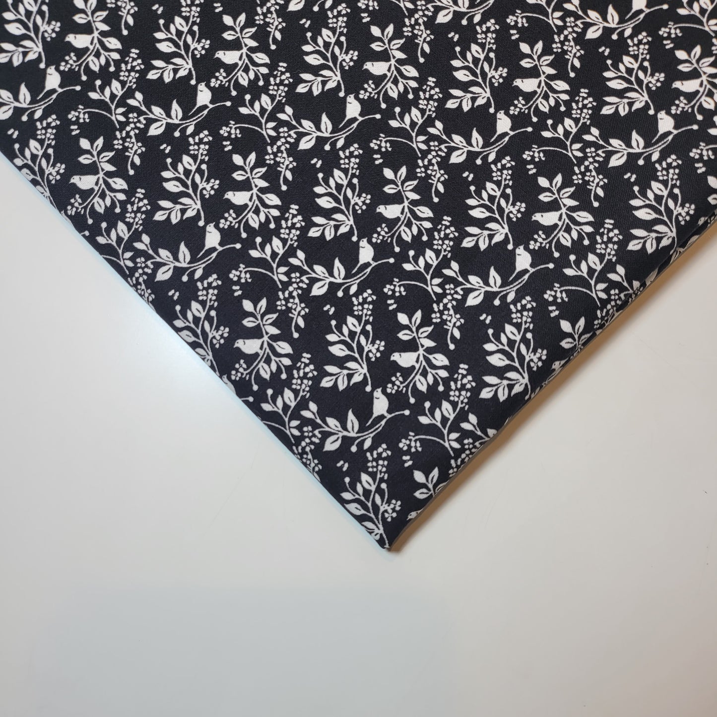 Black Floral Bird Soft 100% Cotton Floral Fabric for Kids’ Sewing and Quilting – 44" Wide, Perfect for Dresses and Crafts