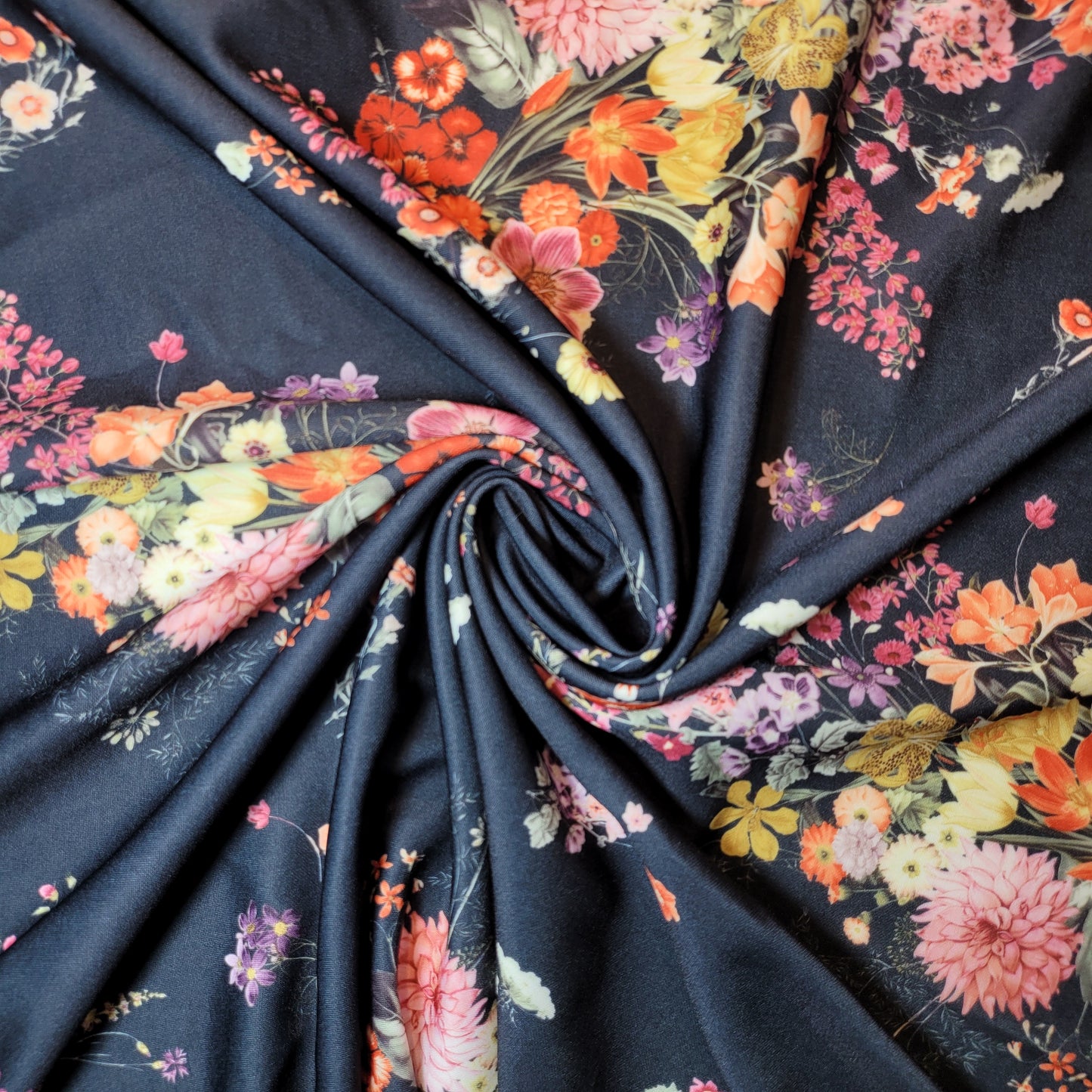 Black Floral Jersey Dress Craft Costume Material 58" By The Meter