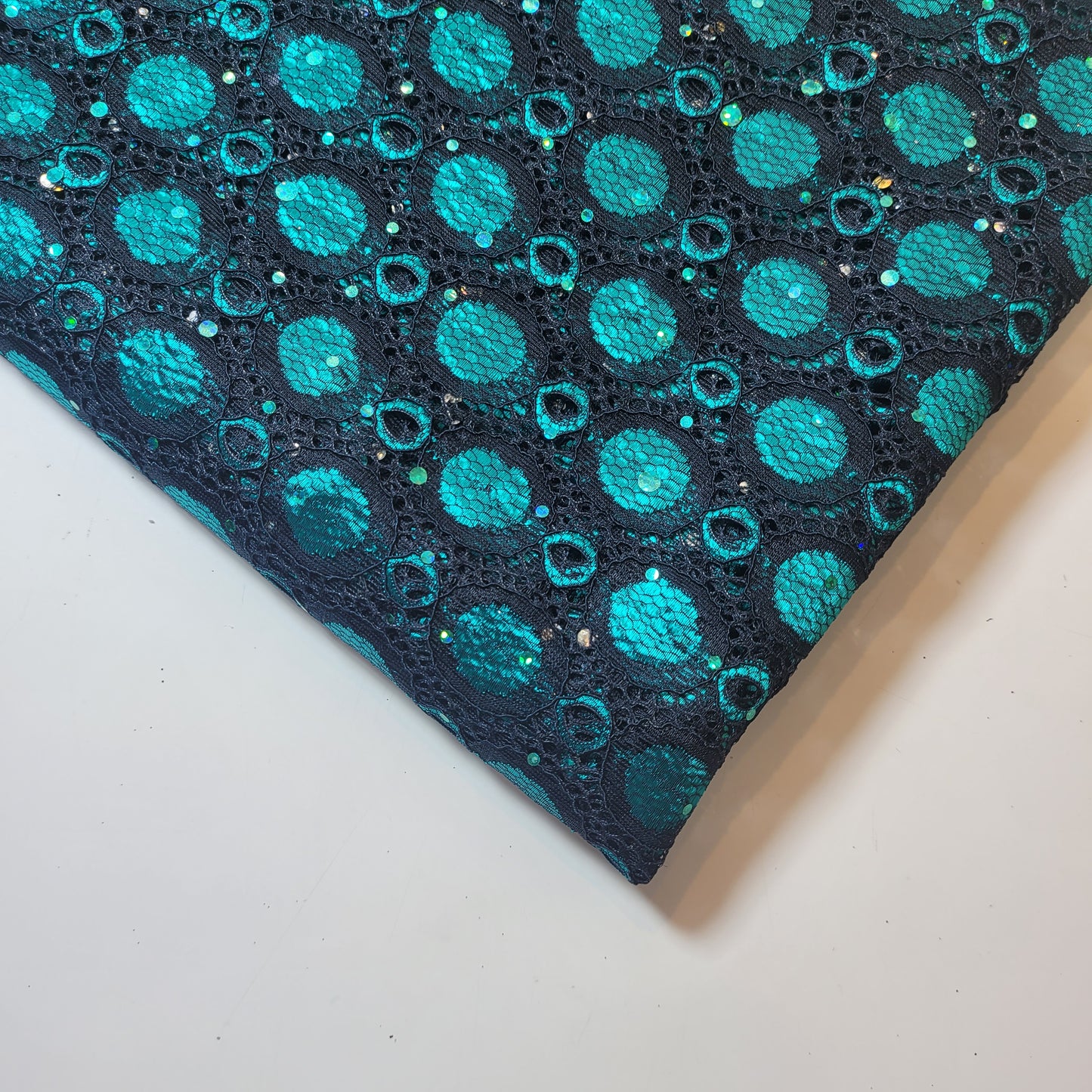 Black Jade Polka Floral Stretch Floral Bridal Lace Fabric Polyester Mesh Elastane Blend Dress Material 58" By The Meter