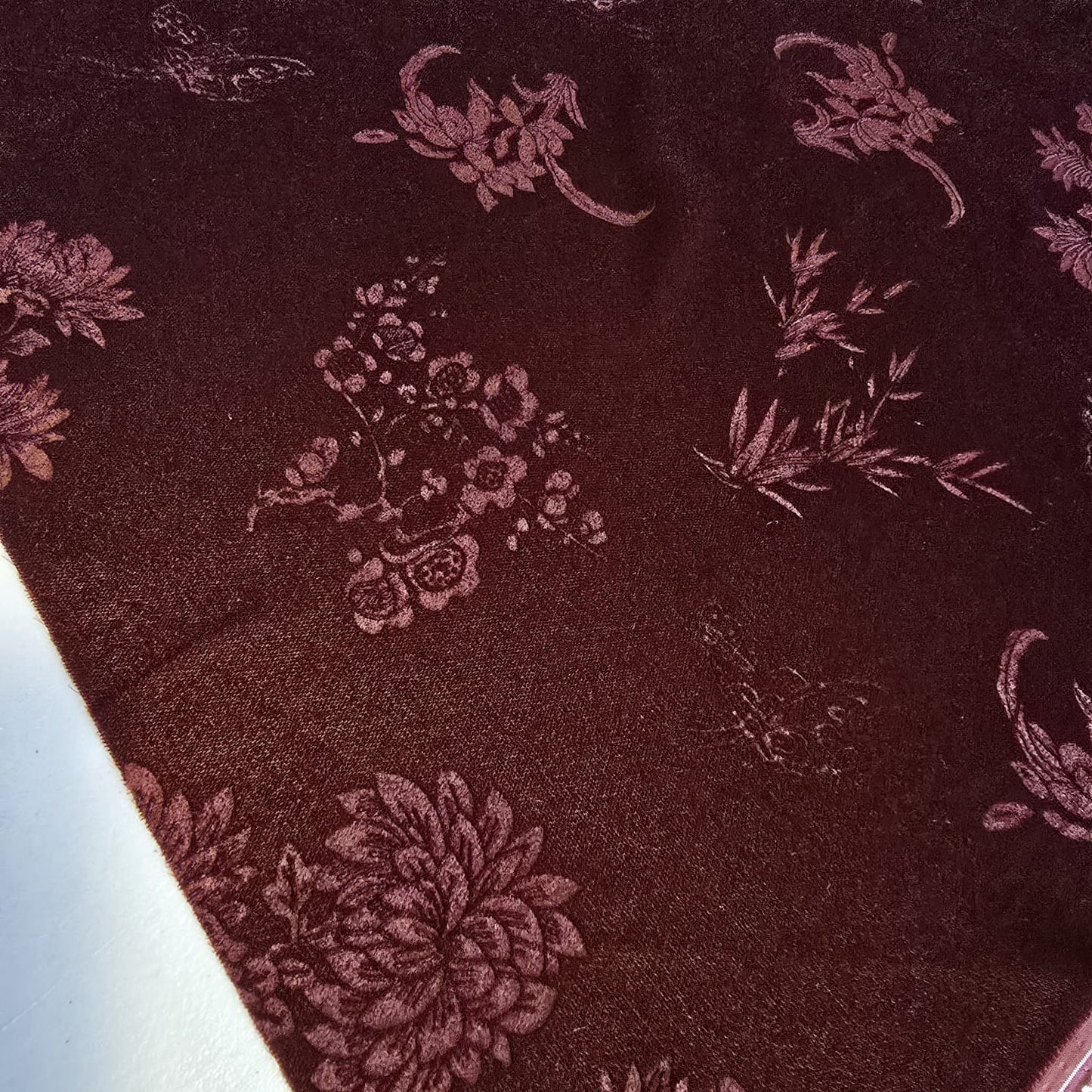 Brown Floral Embossed Micro Velvet Luxury Fabric Dress Craft Costume Decor Material 58" By The Meter