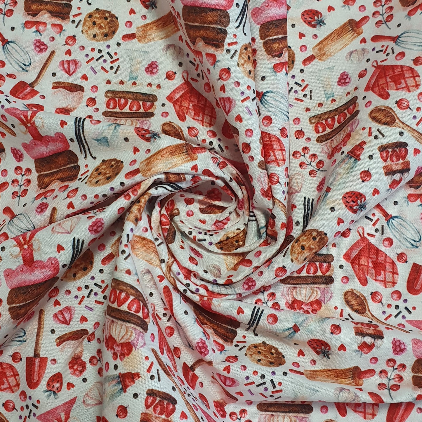 Cake Making Bakery 100% Cotton fabric Sweets Fruits, Treats & Macarons 44” wide perfect for Quilting, Crafts, Kidswear