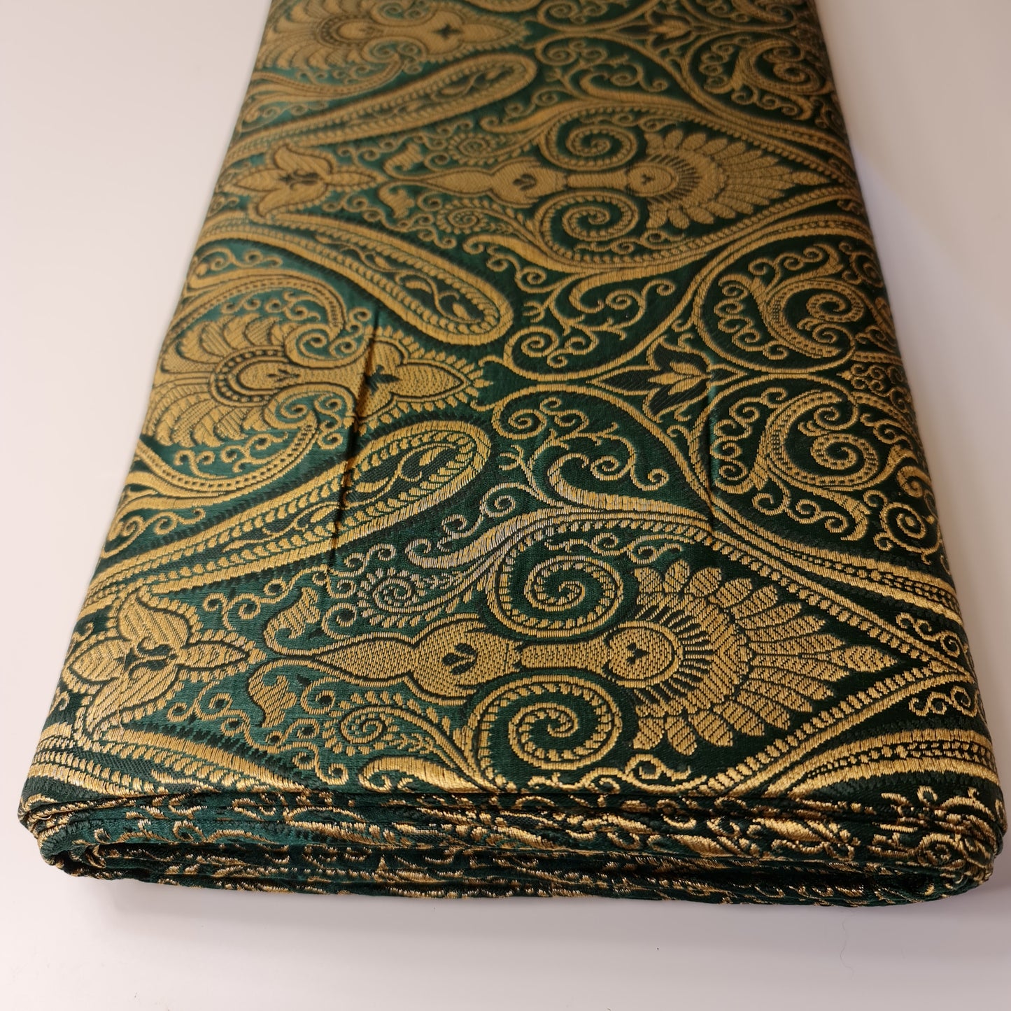 Bottle Green Double Paisley Gold Metallic Banarasi Brocade Fabric | Dress, Craft & Décor Material | 44" Wide By the Meter