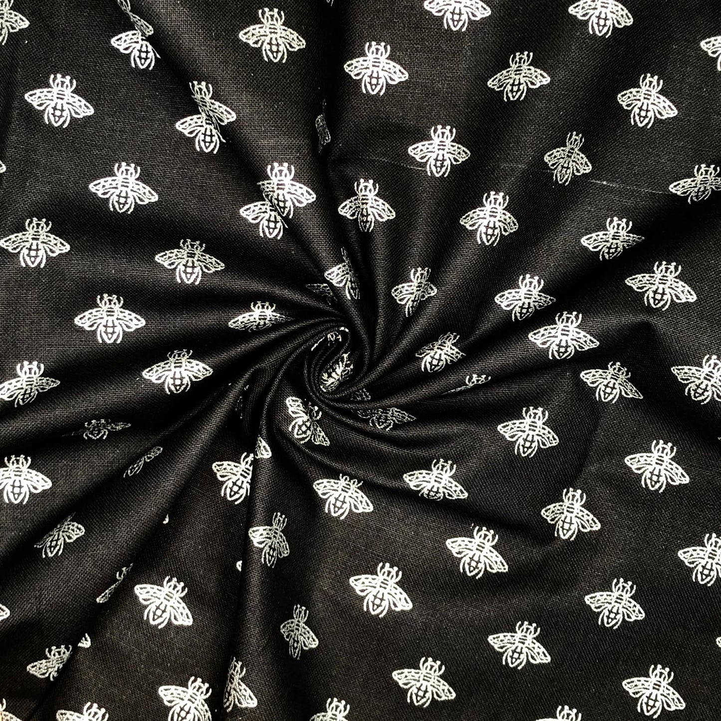 100% Cotton Panama Fabric | Black Background Metallic Bee Print 55" (140cm) Wide Craft & Upholstery Fabric – Sold by the Meter