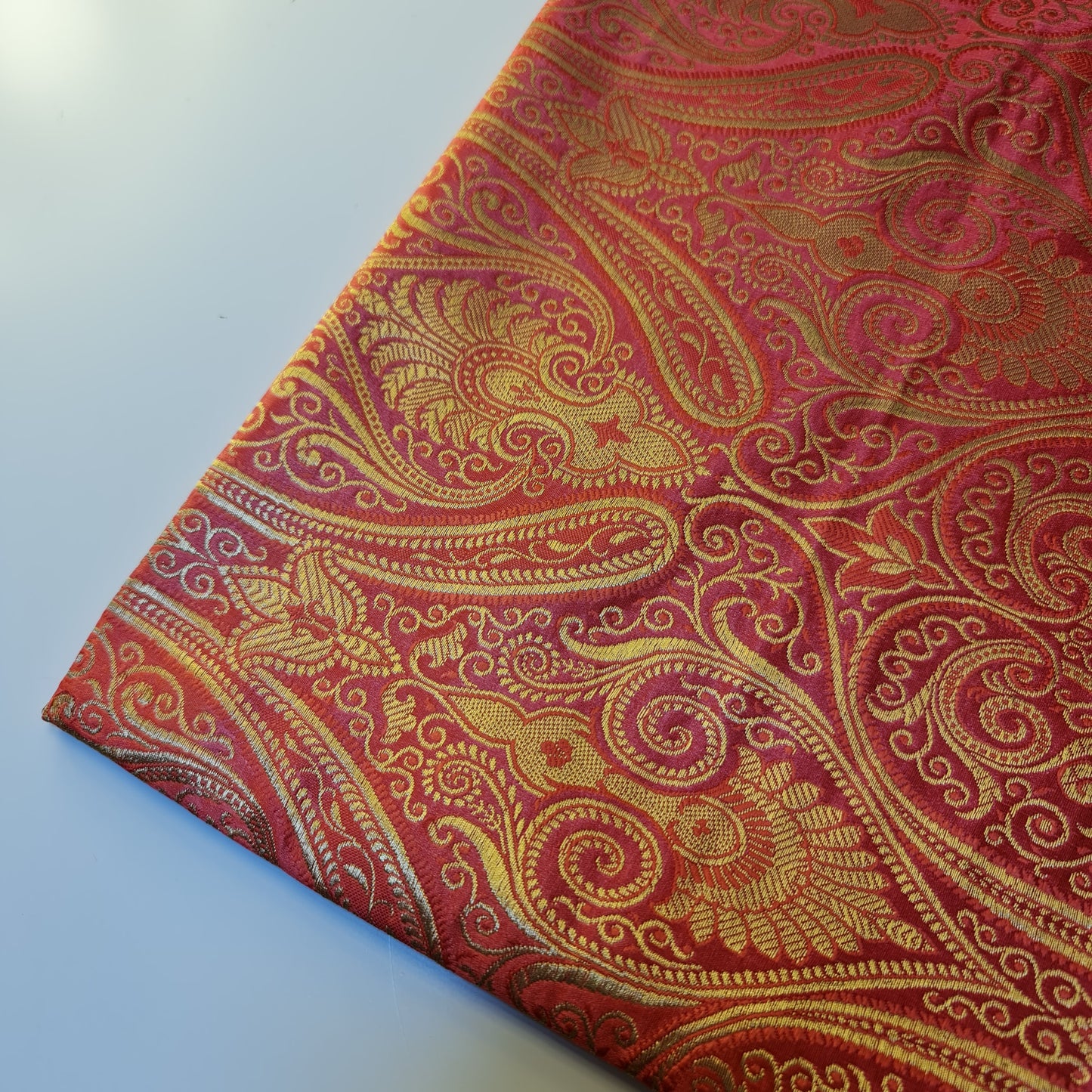 Coral Double Paisley Gold Metallic Banarasi Brocade Fabric | Dress, Craft & Décor Material | 44" Wide By the Meter