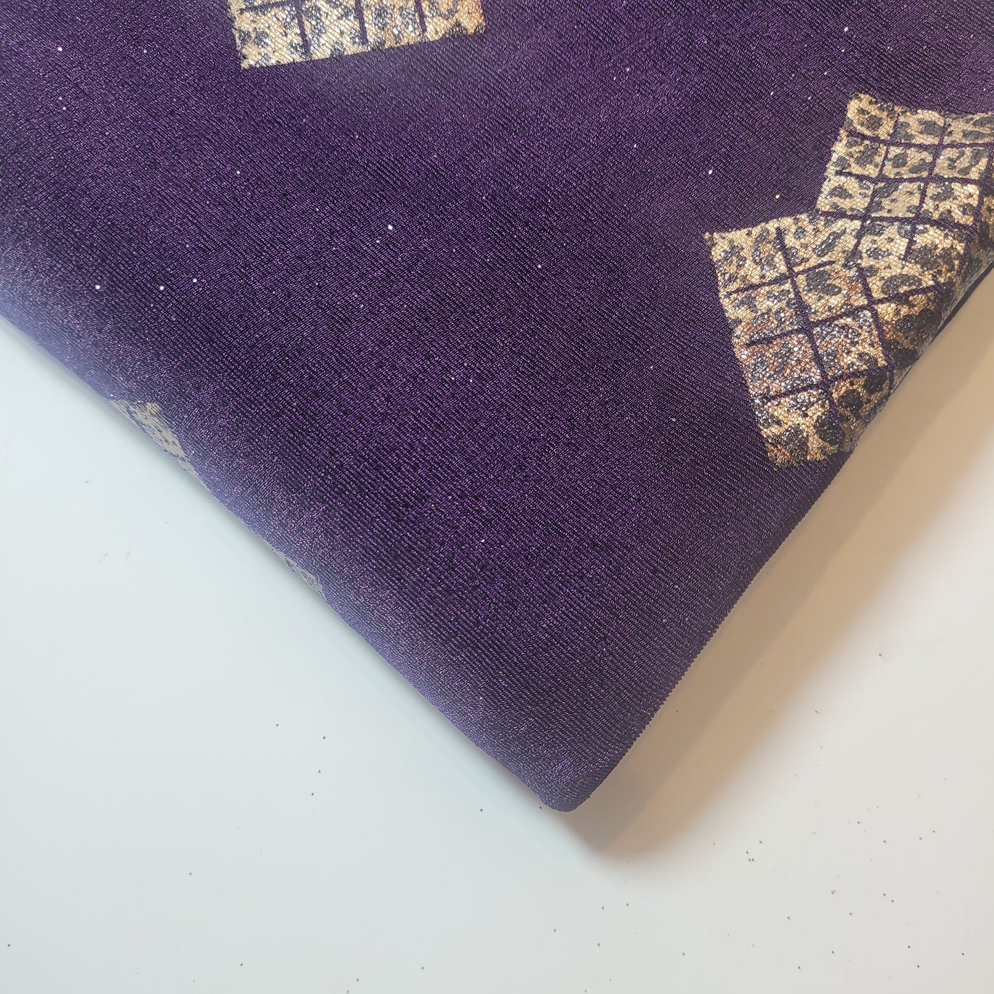 Deep Purple Leopard Foil Patch Stretch Jersey Fabric 58" By The Meter | Shimmer Dressmaking Material