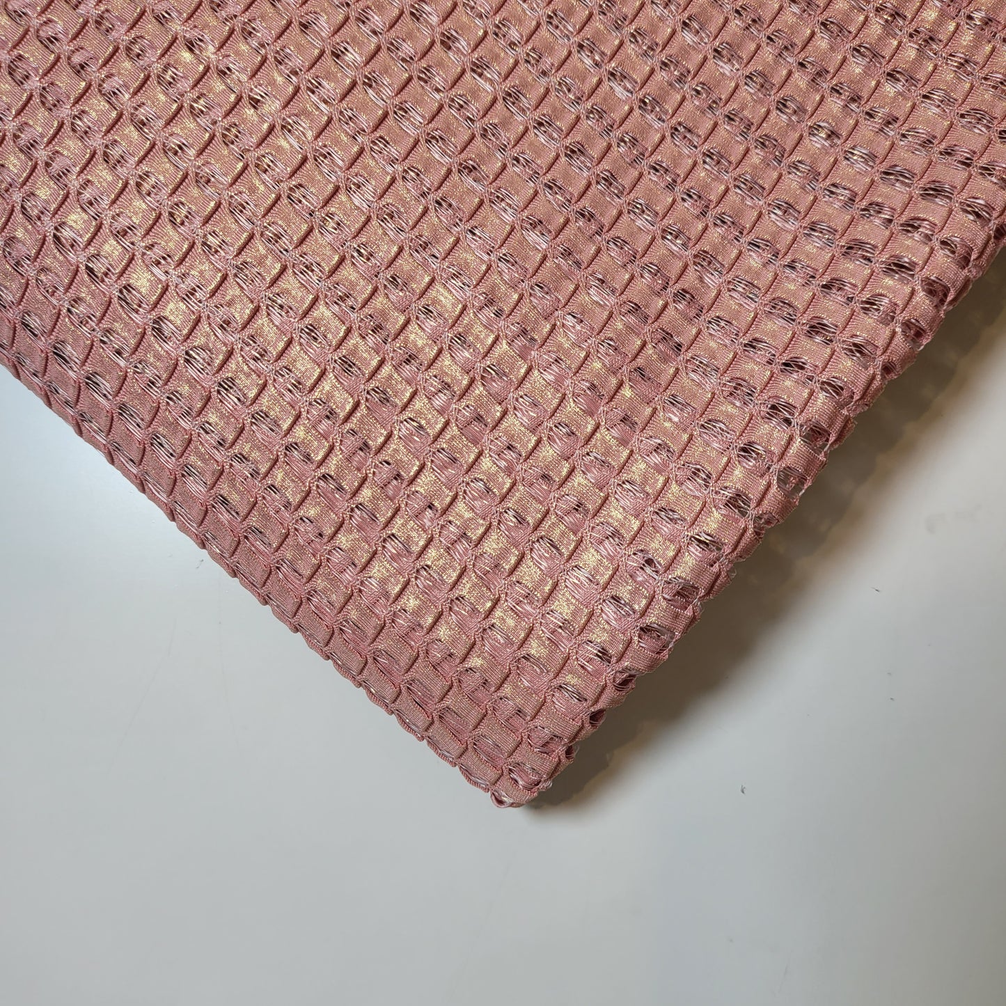 Dusty Pink Gold Metallic Waffle Bonded Mesh Stretch Fabric 58" By The Meter | Dressmaking Material