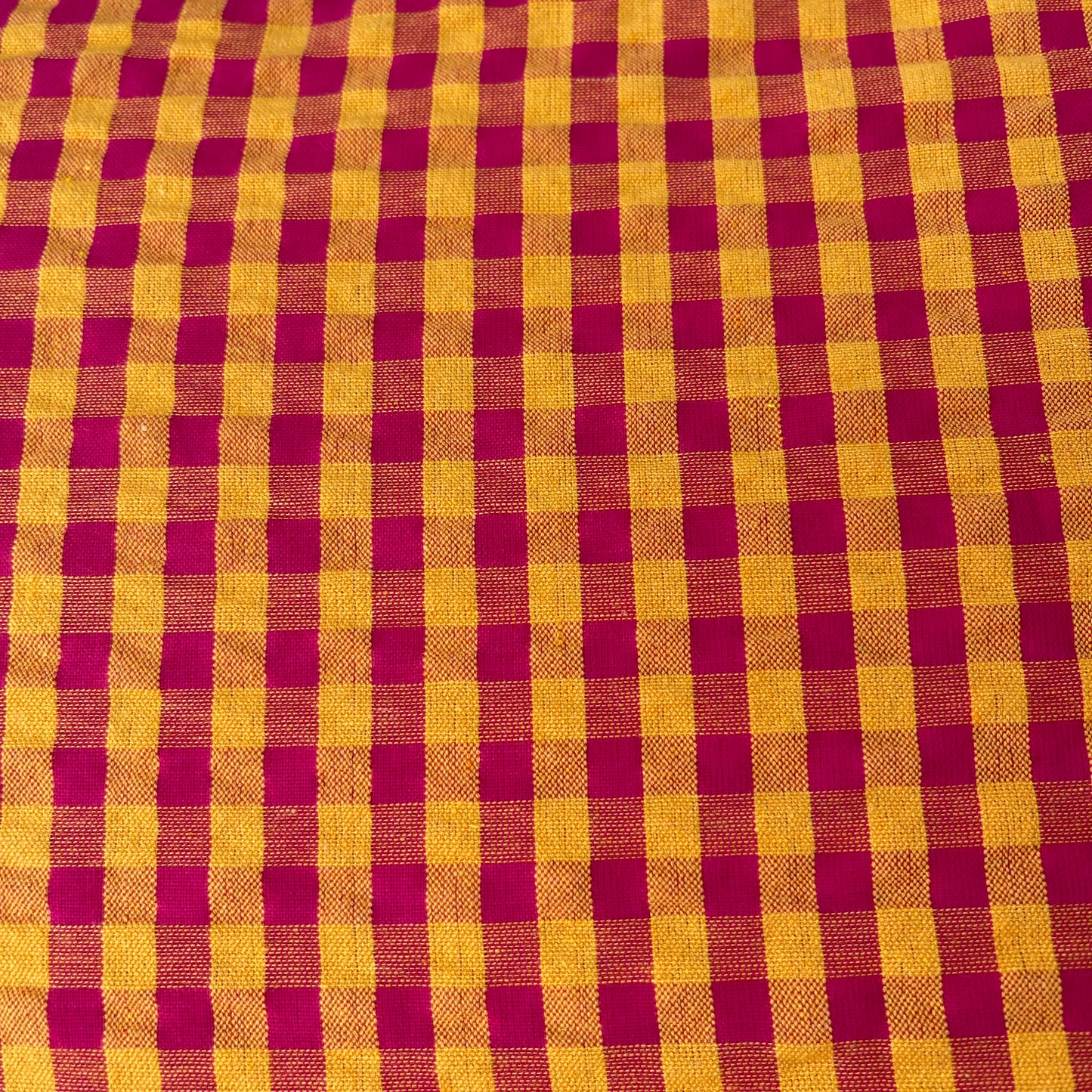 Yellow Pink Gingham 100% Cotton Seersucker Fabric Crush Costume Craft Dress Material 58" By The Meter
