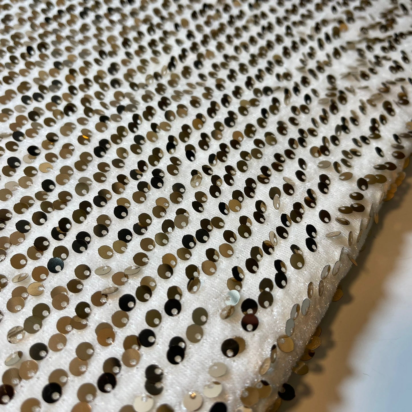 Ivory Sequin Velvet Embroidery Stretch Material Velour Craft Drape Dress Fabric 58" Wide By The Meter