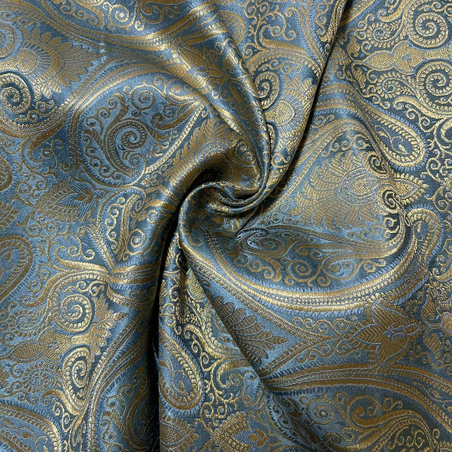 Jade Green Double Paisley Gold Metallic Banarasi Brocade Fabric | Dress, Craft & Décor Material | 44" Wide By the Meter