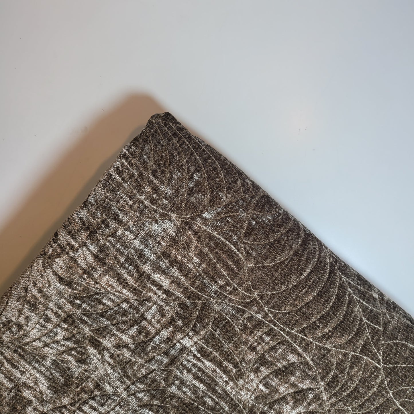 Khaki Embossed Leaf Chenille Velvet Fabric Curtain Soft Furnishing Material 58" By The Meter