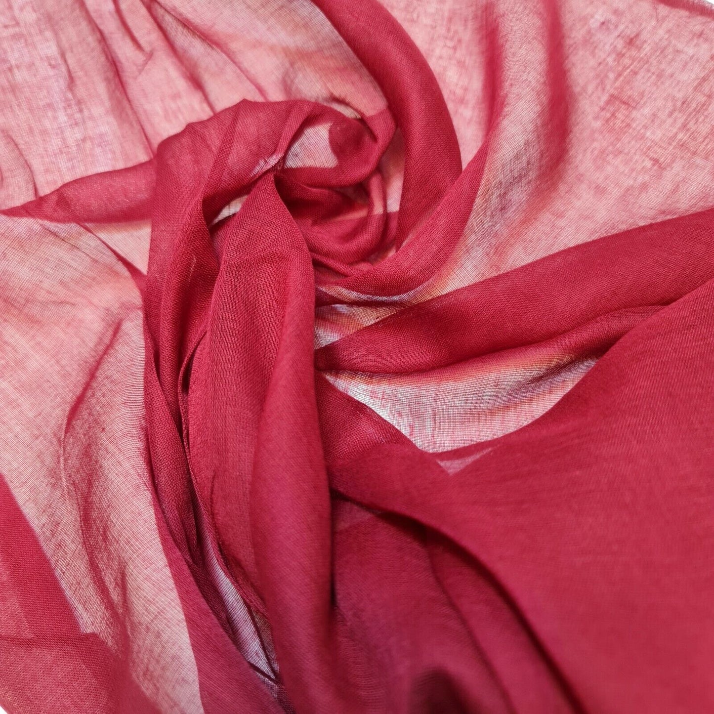 Maroon 100% Cotton Muslin Fabric Sheer Gauze Plain Weave 44” Wide Dress Lining, Crafts Costume Material By The Meter