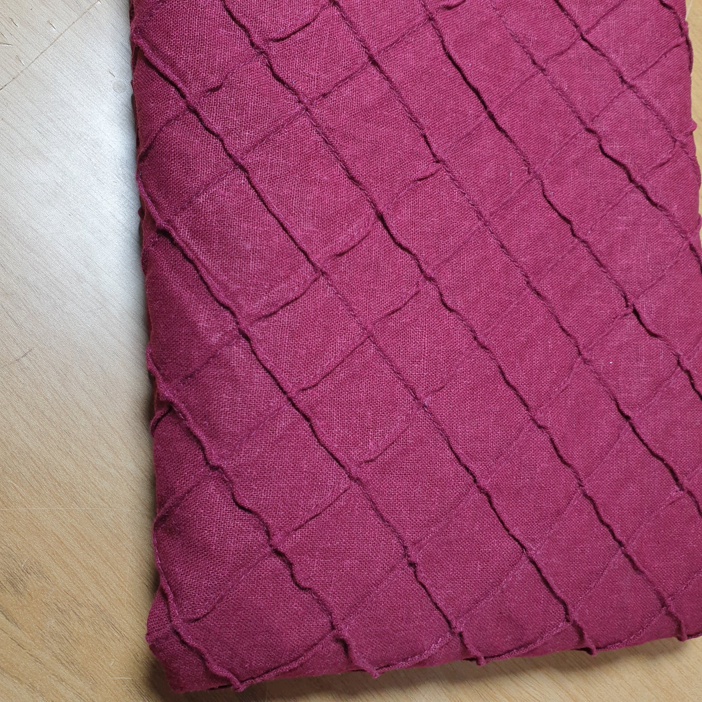 Maroon Linen Pin tuck Embroidery Fabric Dress Craft Costume Drape Material 54" Wide By The Meter