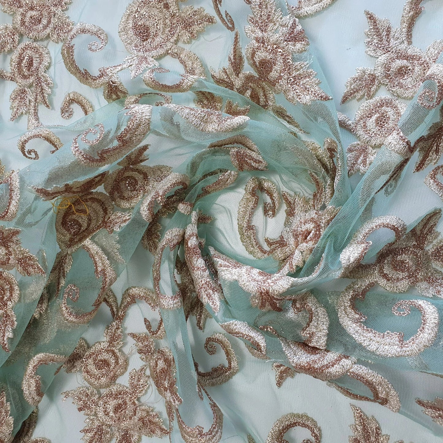 Mint Luxury Floral Embroidered Net Fabric – Designer Mesh Fabric 44" By The Meter