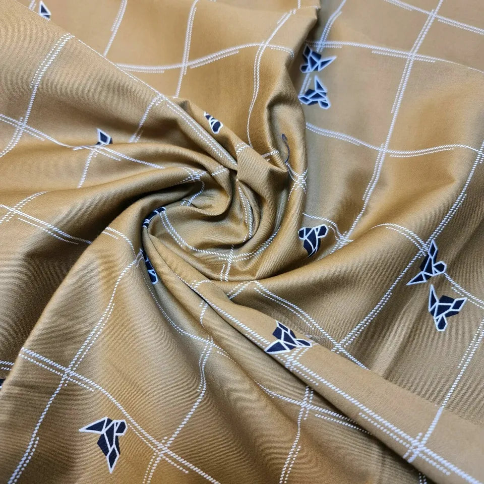 Dicker, 100 % Baumwoll-Drillstoff mit Senfkaromuster, Arbeitskleidung, Kleider-Twill, Bastelstoff, 147,3 cm, Meterware