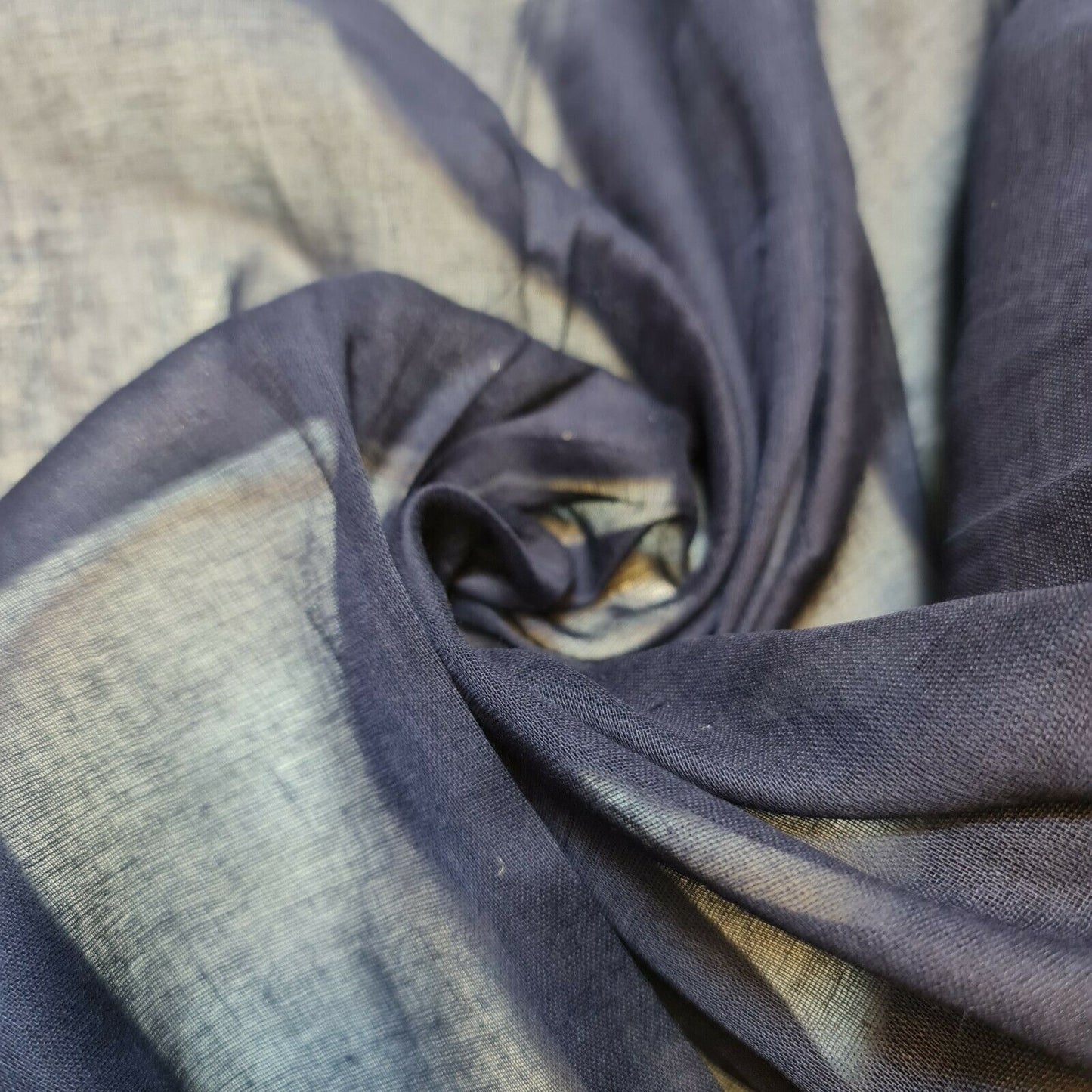 Navy 100% Cotton Muslin Fabric Sheer Gauze Plain Weave 44” Wide Dress Lining, Crafts Costume Material By The Meter