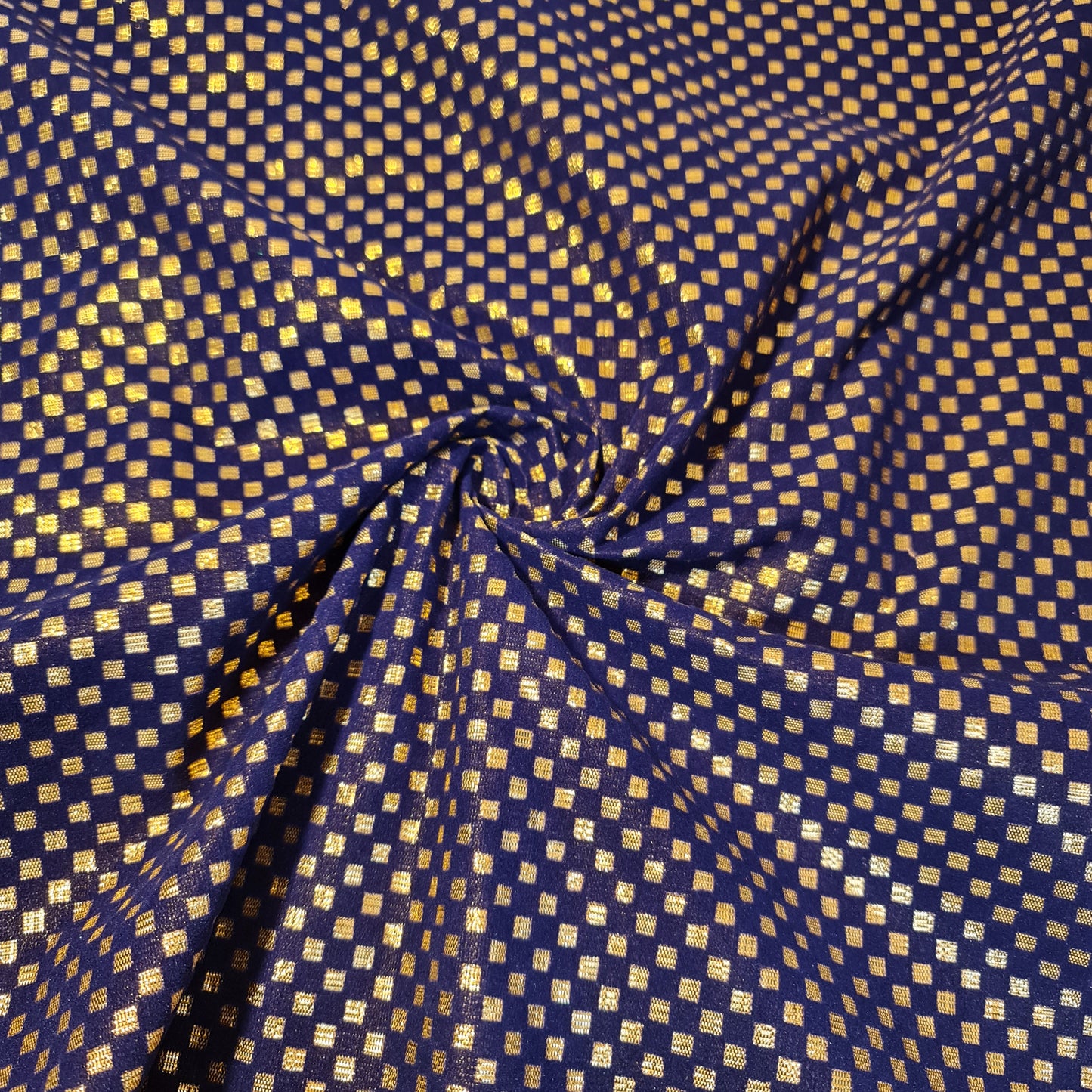 Navy Blue Gold Glitter Foil Lame Material Emboss Velvet Flock Check Plaid Décor Craft Dress Fabric 44" By Meter