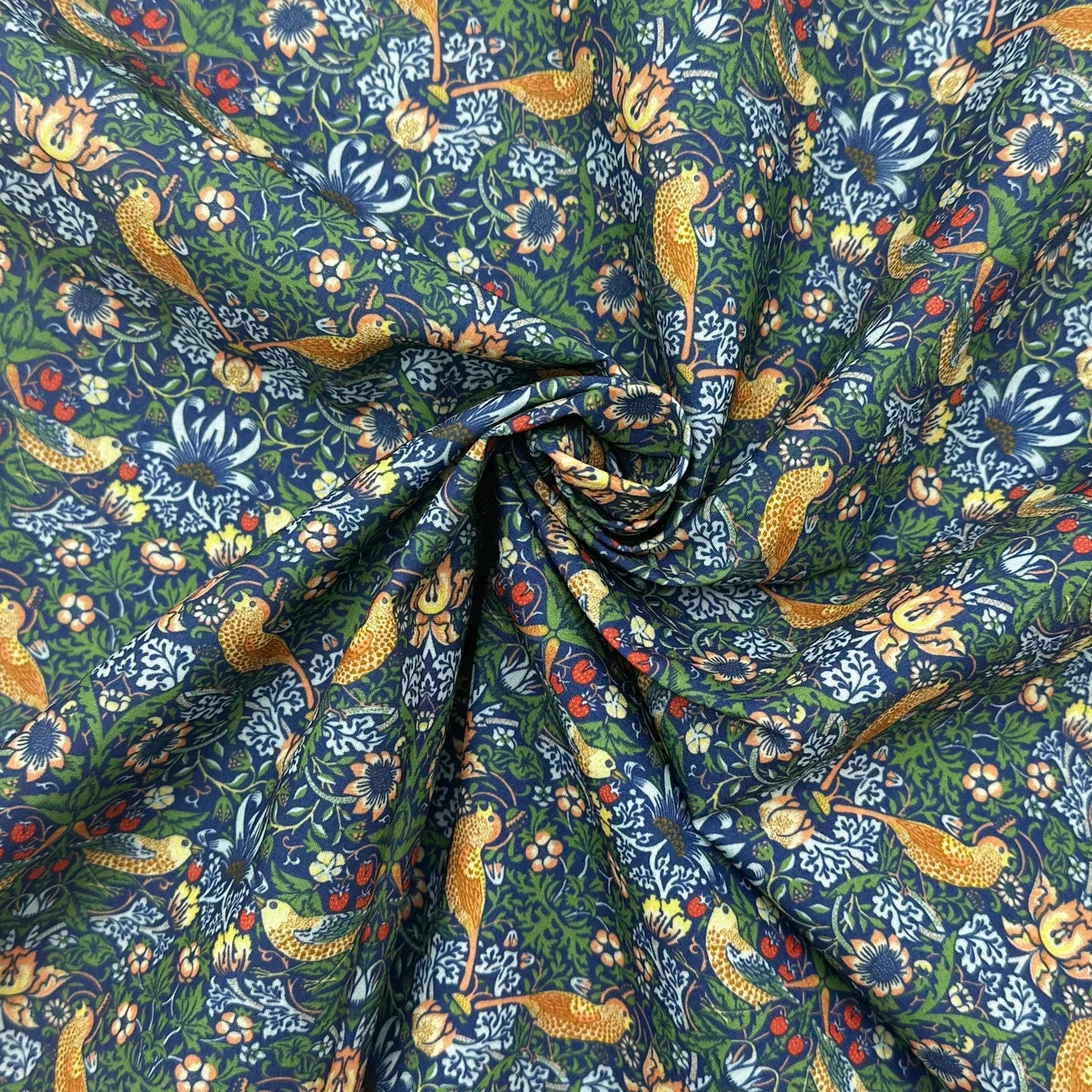 Polycotton Digital Print Fabric | 80% Polyester 20% Cotton 45" (115cm) Wide Lightweight Printed Fabric – Sold by the Meter – Strawberry Thief Blue (PCD001)