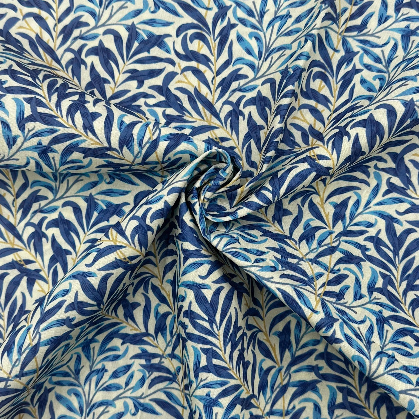 Polycotton Digital Print Fabric | 80% Polyester 20% Cotton 45" (115cm) Wide Lightweight Printed Fabric – Sold by the Meter – Willow Bough Blue (PCD003)