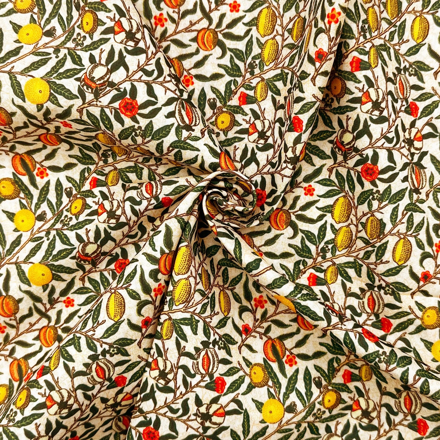 Polycotton Digital Print Fabric | 80% Polyester 20% Cotton 45" (115cm) Wide Lightweight Printed Fabric – Sold by the Meter – Pomegranate Cream (PCD009)
