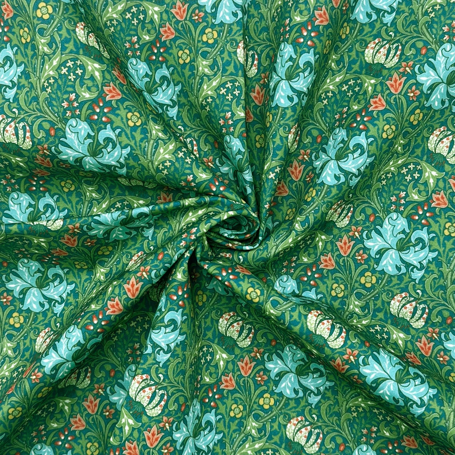 Polycotton Digital Print Fabric | 80% Polyester 20% Cotton 45" (115cm) Wide Lightweight Printed Fabric – Sold by the Meter – Golden Lily Green (PCD011)