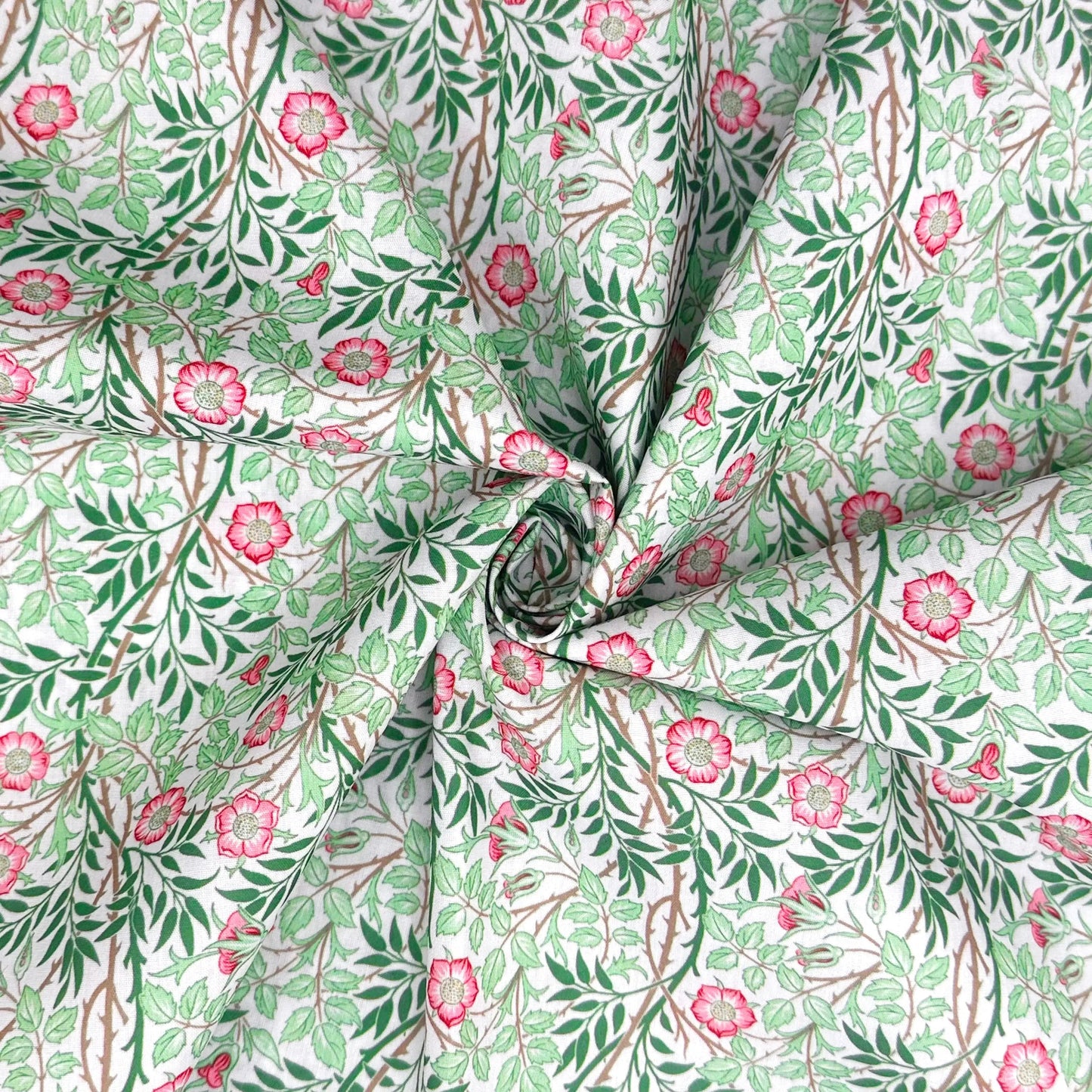 Polycotton Digital Print Fabric | 80% Polyester 20% Cotton 45" (115cm) Wide Lightweight Printed Fabric – Sold by the Meter – Sweet Briar Pastel Green (PCD024)