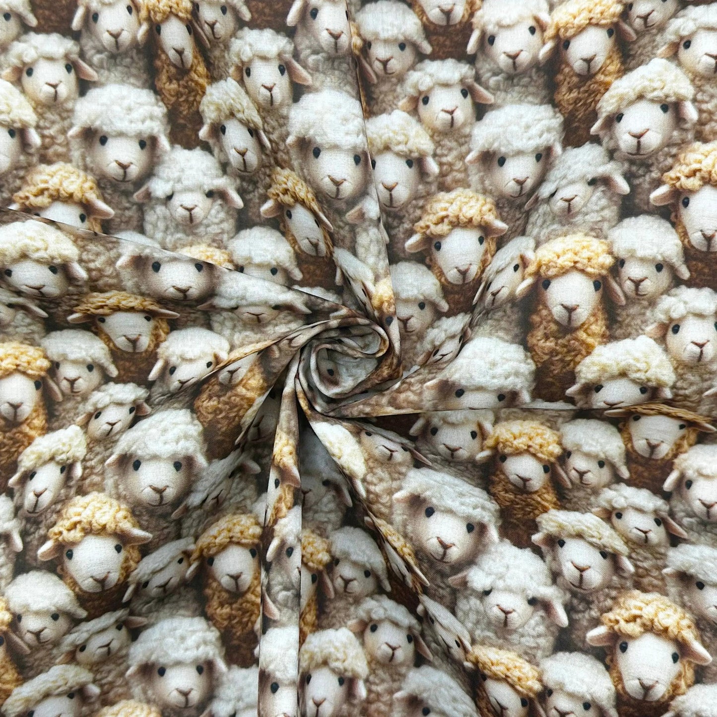 Polycotton Digital Print Fabric | 80% Polyester 20% Cotton 45" (115cm) Wide Lightweight Printed Fabric – Sold by the Meter – 3D Sheep Natural (PCD027)