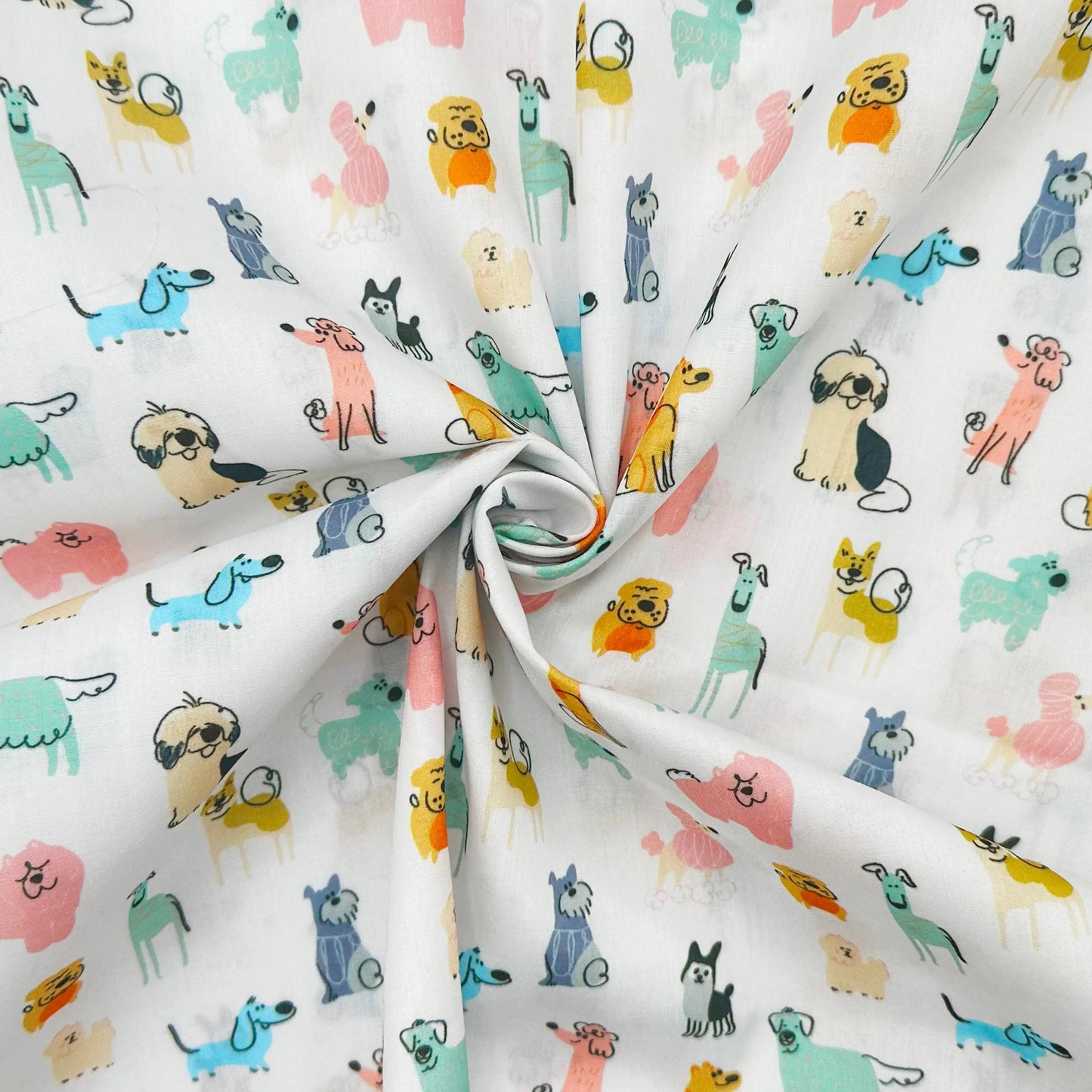 Polycotton Digital Print Fabric | 80% Polyester 20% Cotton 45" (115cm) Wide Lightweight Printed Fabric – Sold by the Meter – Scribble Dogs (PCD031)