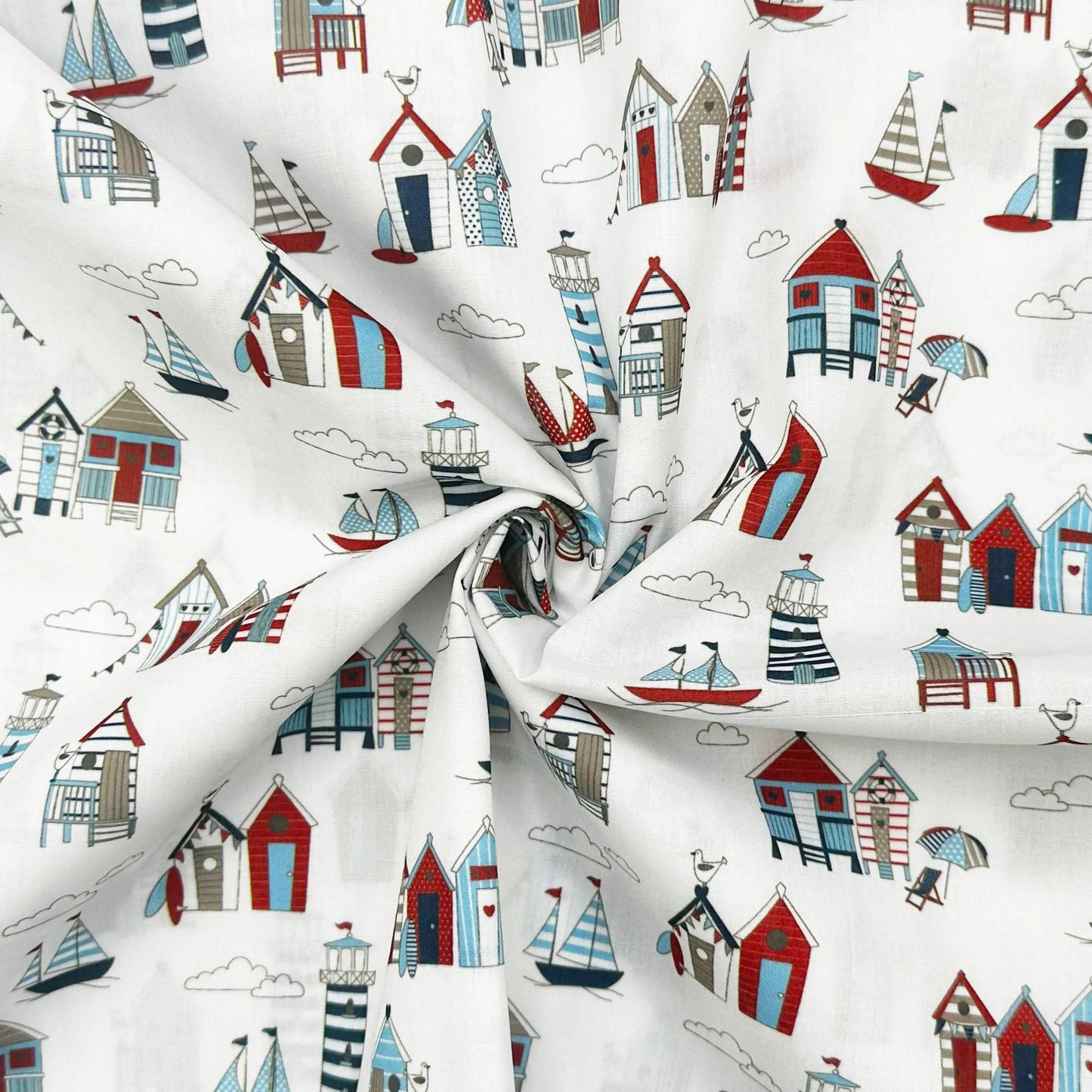 Polycotton Digital Print Fabric | 80% Polyester 20% Cotton 45" (115cm) Wide Lightweight Printed Fabric – Sold by the Meter – Happydays Cream (PCD032)