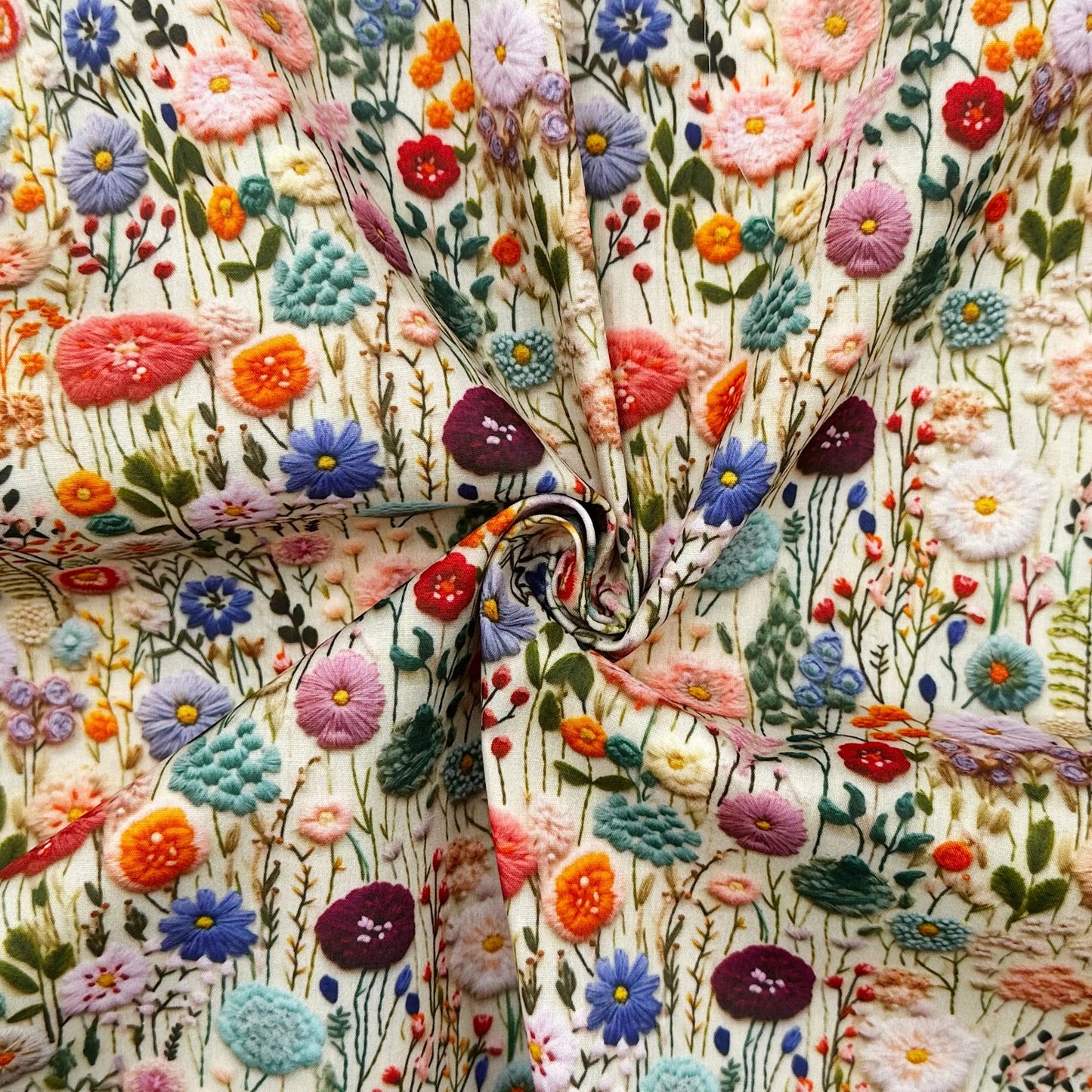 Polycotton Digital Print Fabric | 80% Polyester 20% Cotton 45" (115cm) Wide Lightweight Printed Fabric – Sold by the Meter – 3D Spring Flowers (PCD035)