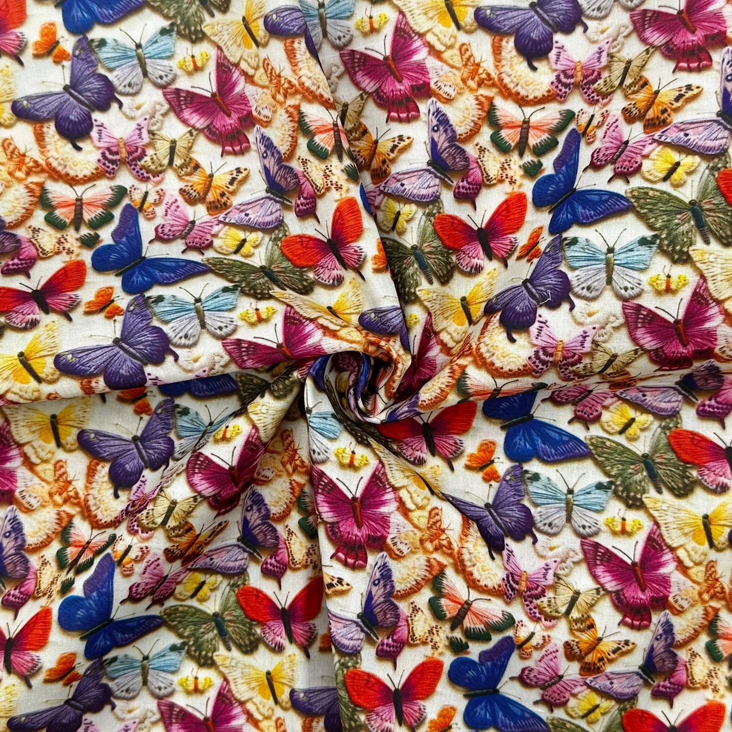 Polycotton Digital Print Fabric | 80% Polyester 20% Cotton 45" (115cm) Wide Lightweight Printed Fabric – Sold by the Meter – 3D Butterflies (PCD037)