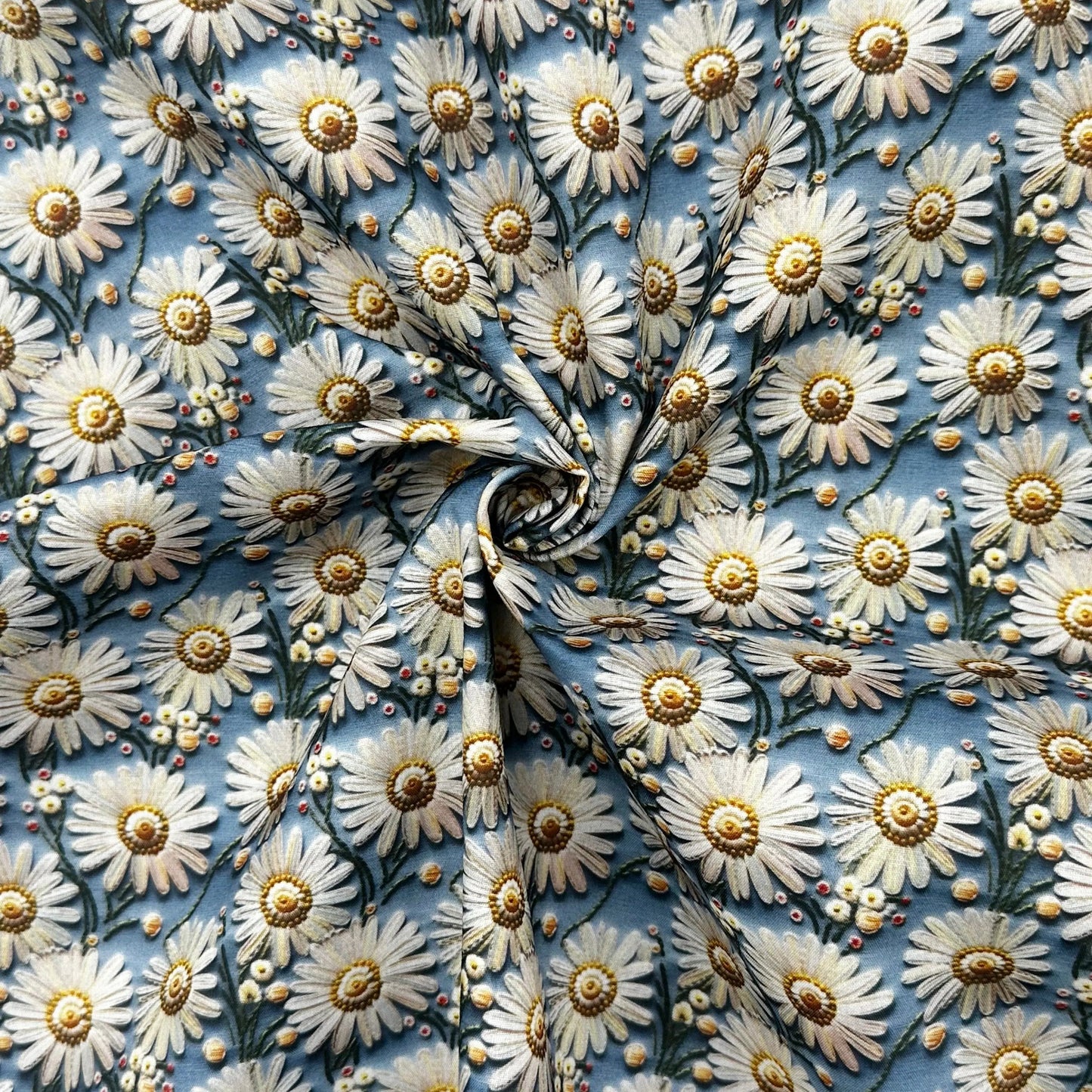 Polycotton Digital Print Fabric | 80% Polyester 20% Cotton 45" (115cm) Wide Lightweight Printed Fabric – Sold by the Meter – 3D Daisies (PCD038)