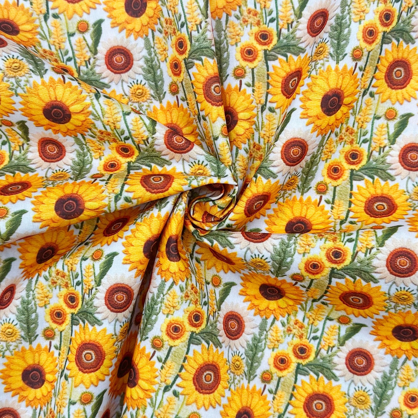 Polycotton Digital Print Fabric | 80% Polyester 20% Cotton 45" (115cm) Wide Lightweight Printed Fabric – Sold by the Meter – 3D Sunflowers (PCD039)