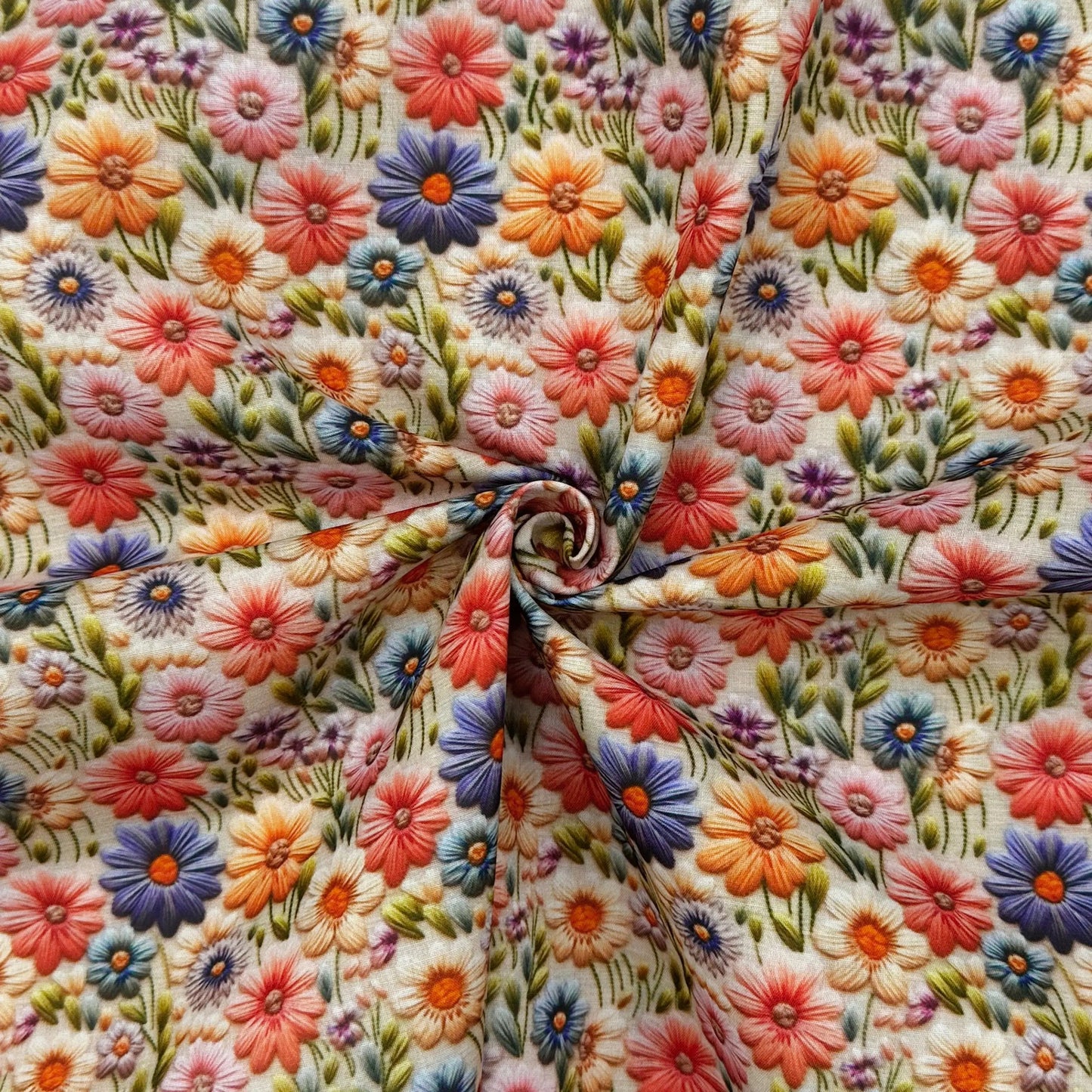 Polycotton Digital Print Fabric | 80% Polyester 20% Cotton 45" (115cm) Wide Lightweight Printed Fabric – Sold by the Meter – 3D Multi Flowers (PCD042)