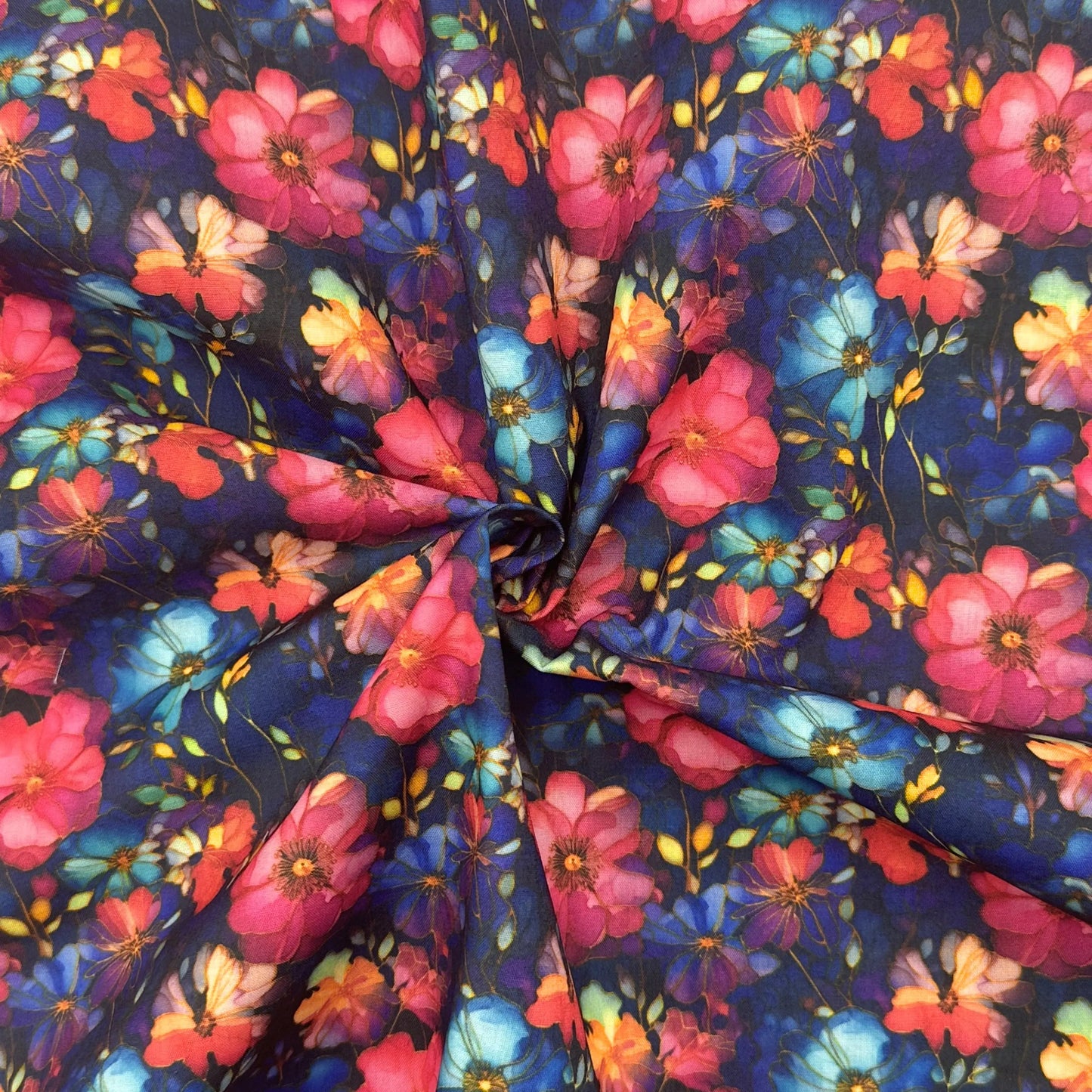 Polycotton Digital Print Fabric | 80% Polyester 20% Cotton 45" (115cm) Wide Lightweight Printed Fabric – Sold by the Meter – Marble Batik Flowers (PCD045)