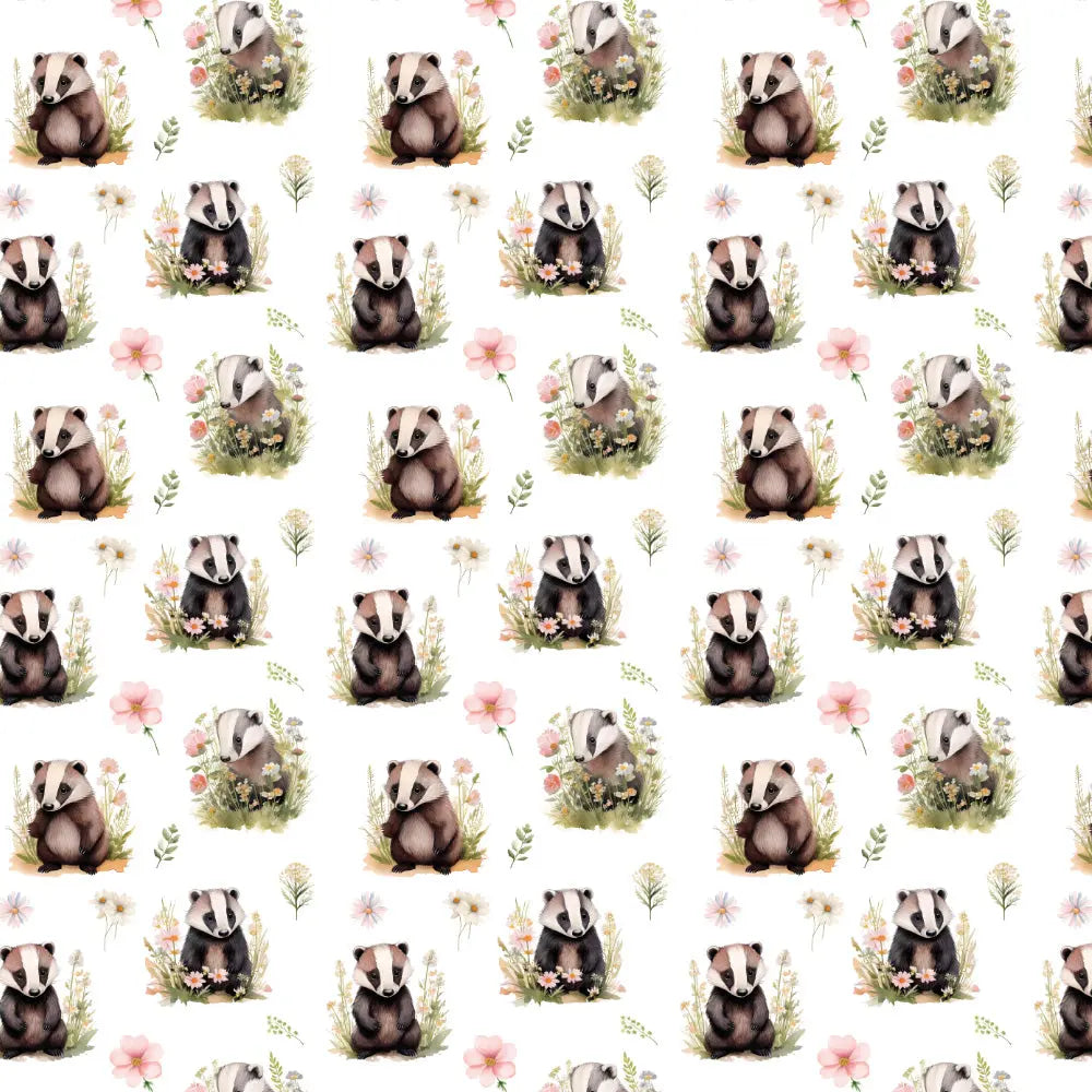 Polycotton Digital Print Fabric | 80% Polyester 20% Cotton 45" (115cm) Wide Lightweight Printed Fabric – Sold by the Meter – Meadow Badger (PCD062)