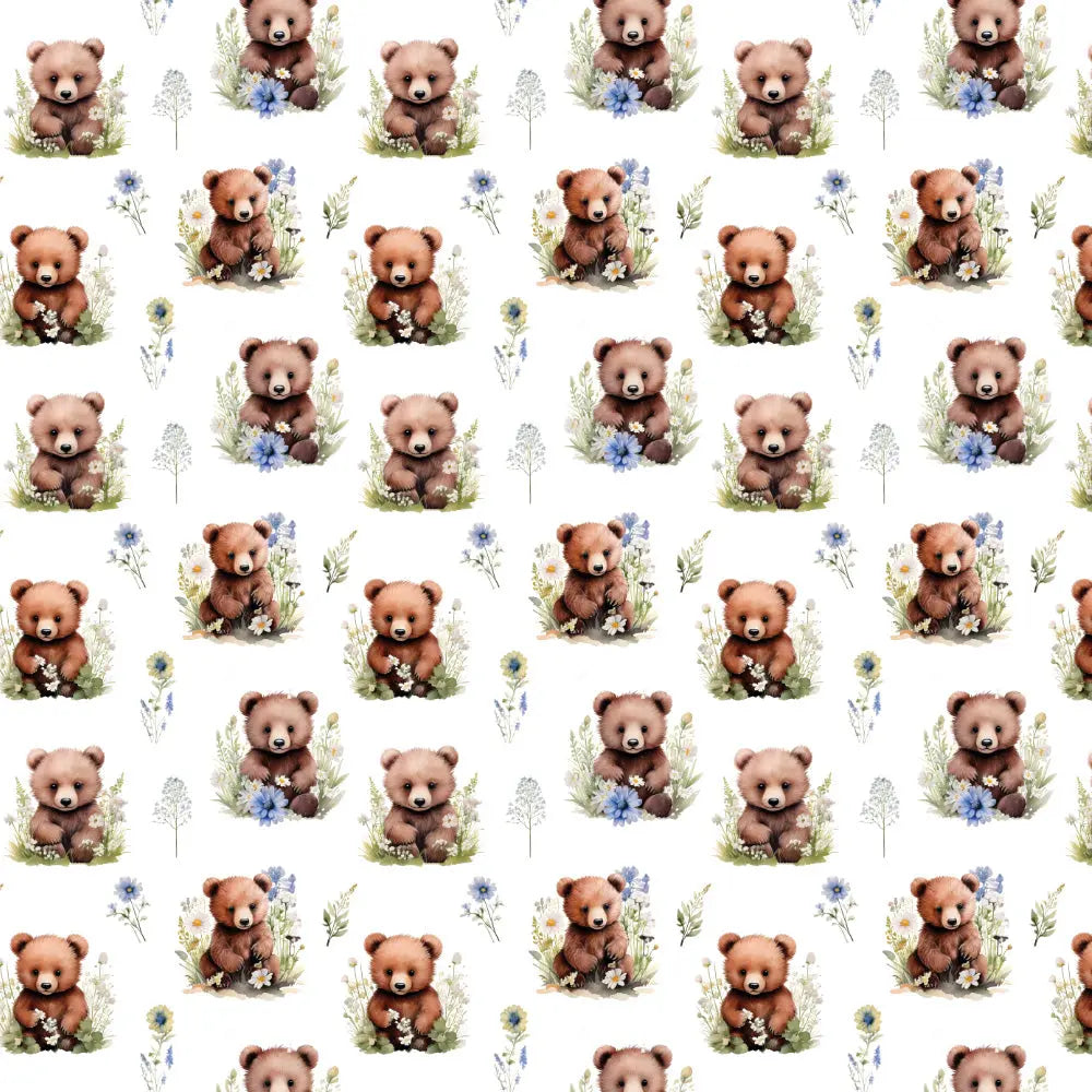 Polycotton Digital Print Fabric | 80% Polyester 20% Cotton 45" (115cm) Wide Lightweight Printed Fabric – Sold by the Meter – Meadow Bear (PCD063)