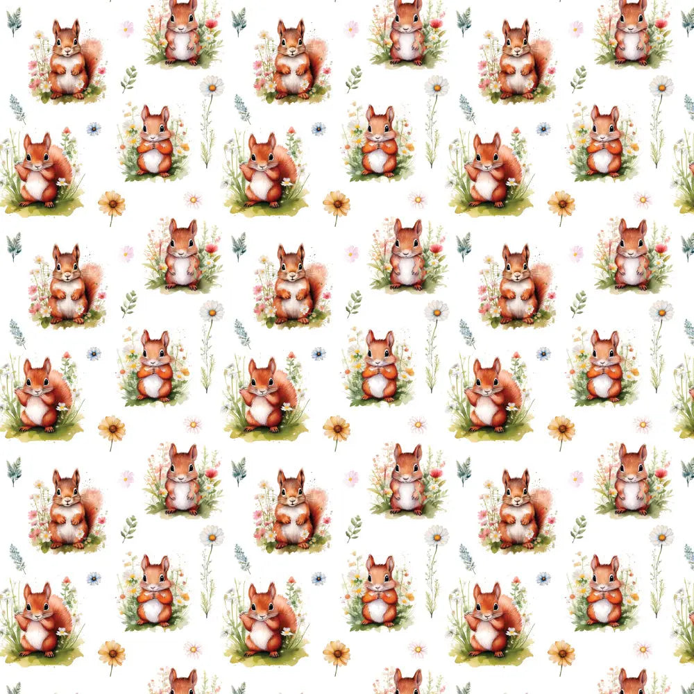 Polycotton Digital Print Fabric | 80% Polyester 20% Cotton 45" (115cm) Wide Lightweight Printed Fabric – Sold by the Meter – Meadow Squirrel (PCD067)