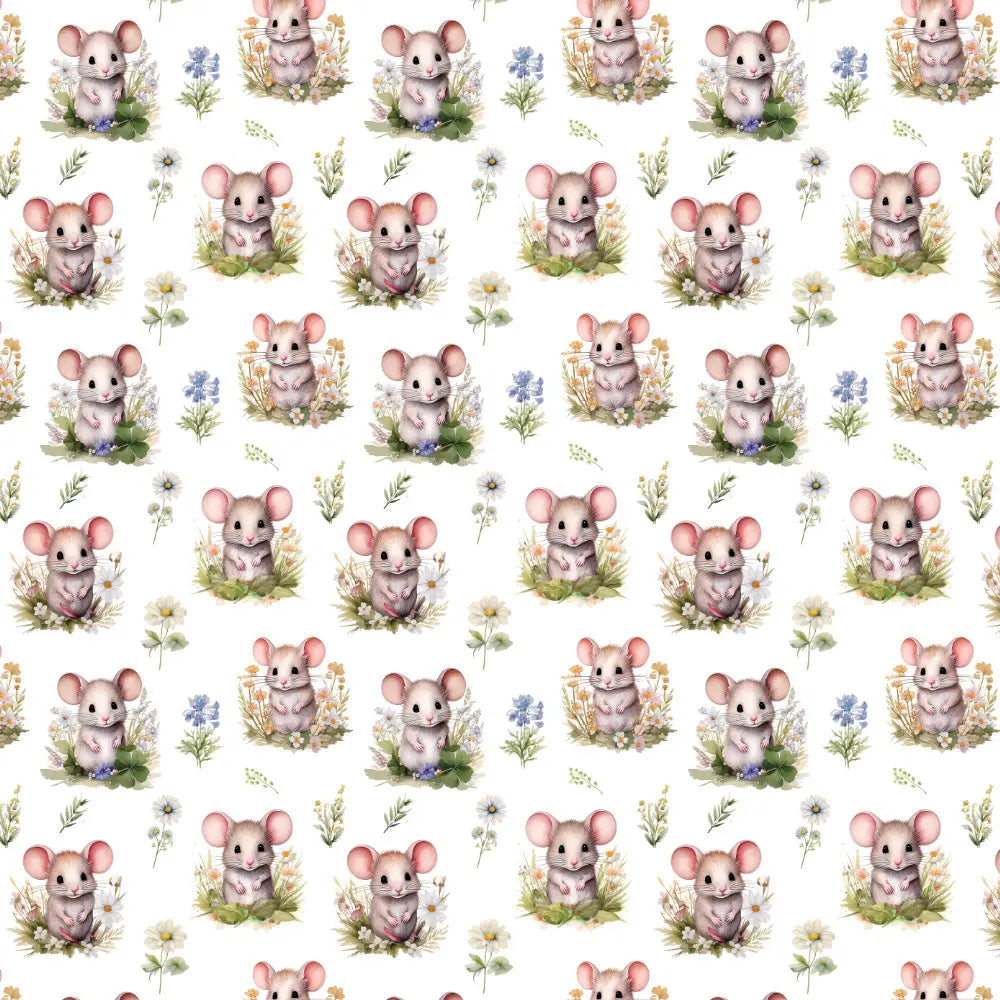 Polycotton Digital Print Fabric | 80% Polyester 20% Cotton 45" (115cm) Wide Lightweight Printed Fabric – Sold by the Meter – Meadow Mouse (PCD068)