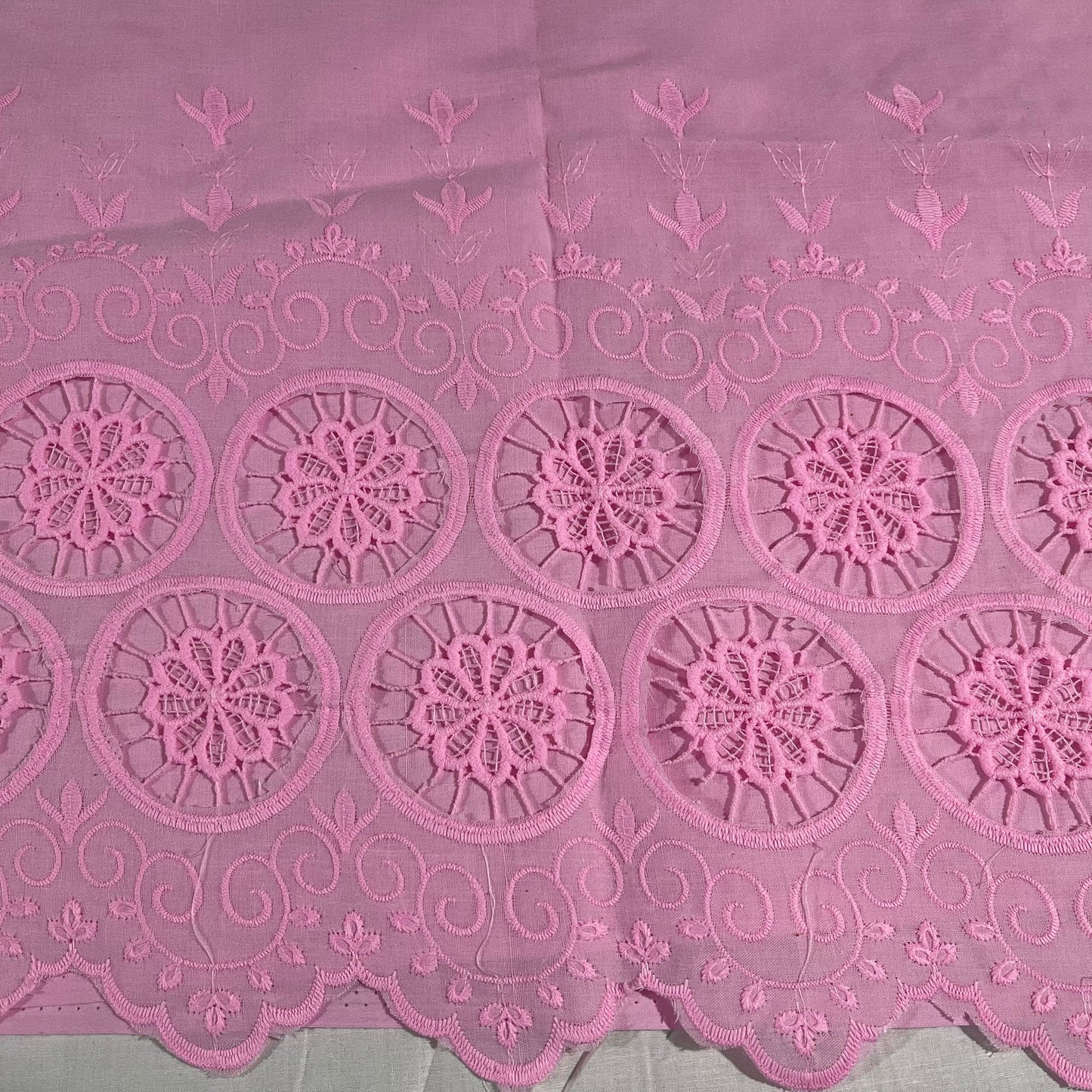 Pale Pink Cotton Floral Embroidery Fabric Lace Broderie Anglaise Dress Craft Material 44" By the Meter