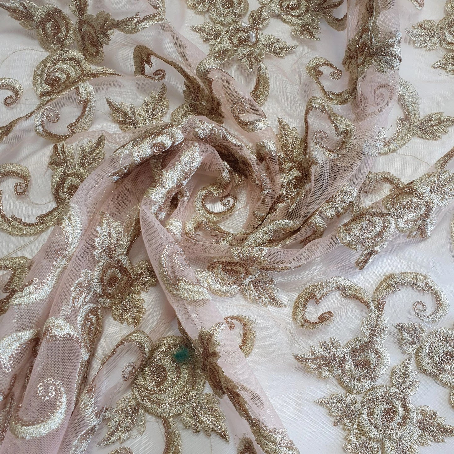 Pink Luxury Floral Embroidered Net Fabric – Designer Mesh Fabric 44" By The Meter