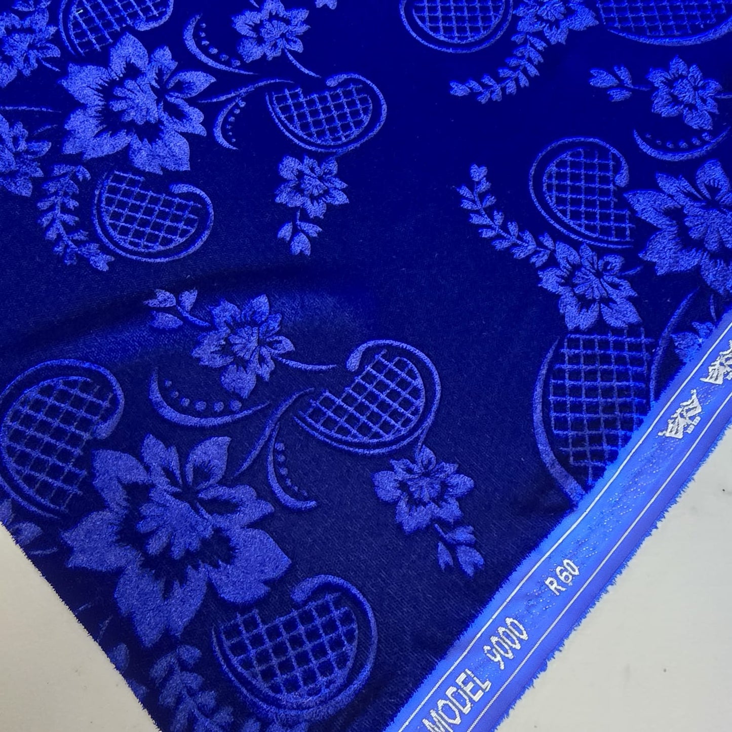 Royal Blue Floral Embossed Micro Velvet Luxury Fabric Dress Craft Costume Decor Material 58" By The Meter