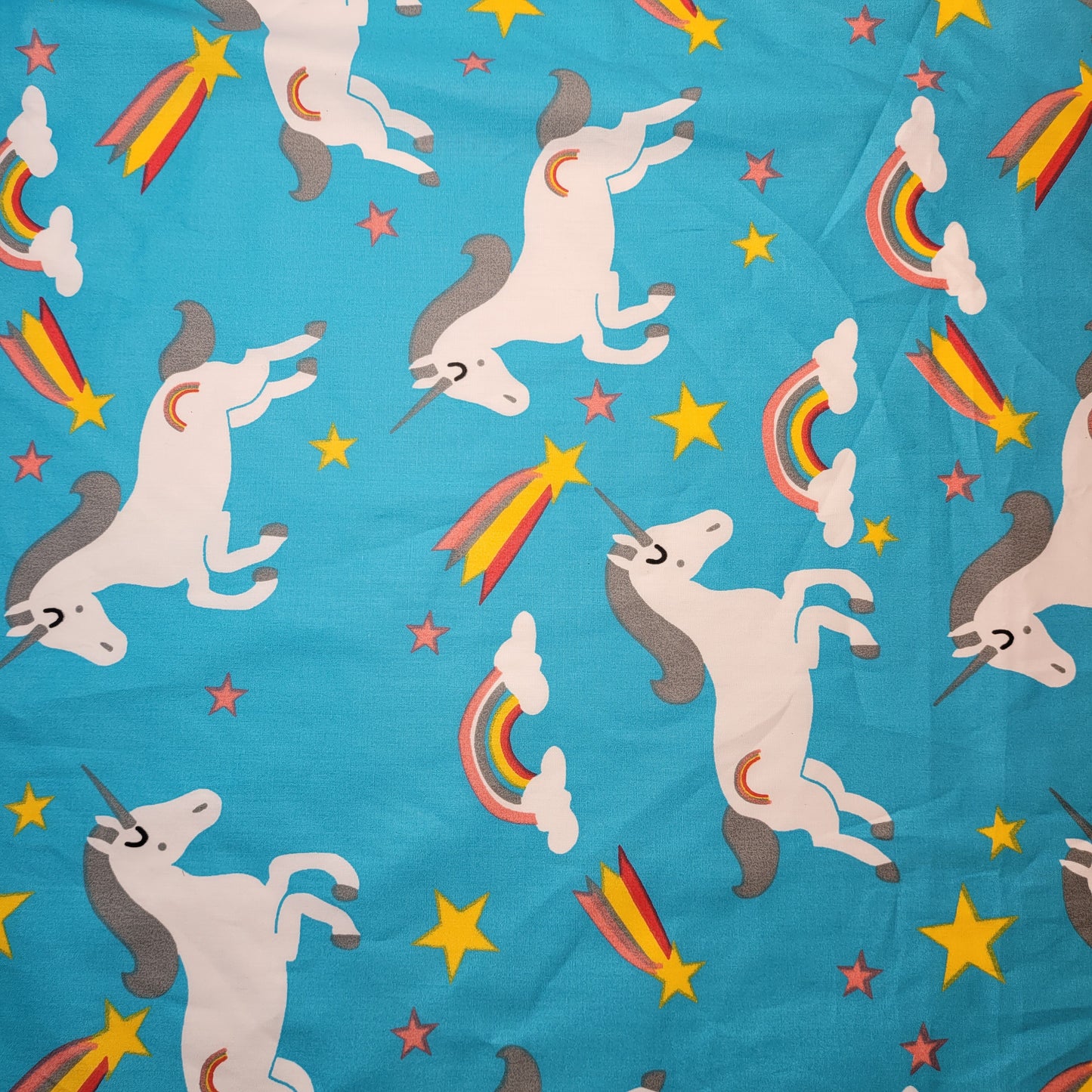 Türkises Einhorn-Blumenmuster, 100 % Baumwolle, Bio-Bastelstoff, Kleider-Quiltstoff, 111,8 cm, Meterware