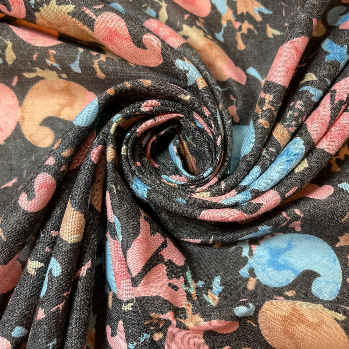 Black Paisley Floral Printed Polycotton Soft Dress Craft Fabric 58" By The Meter