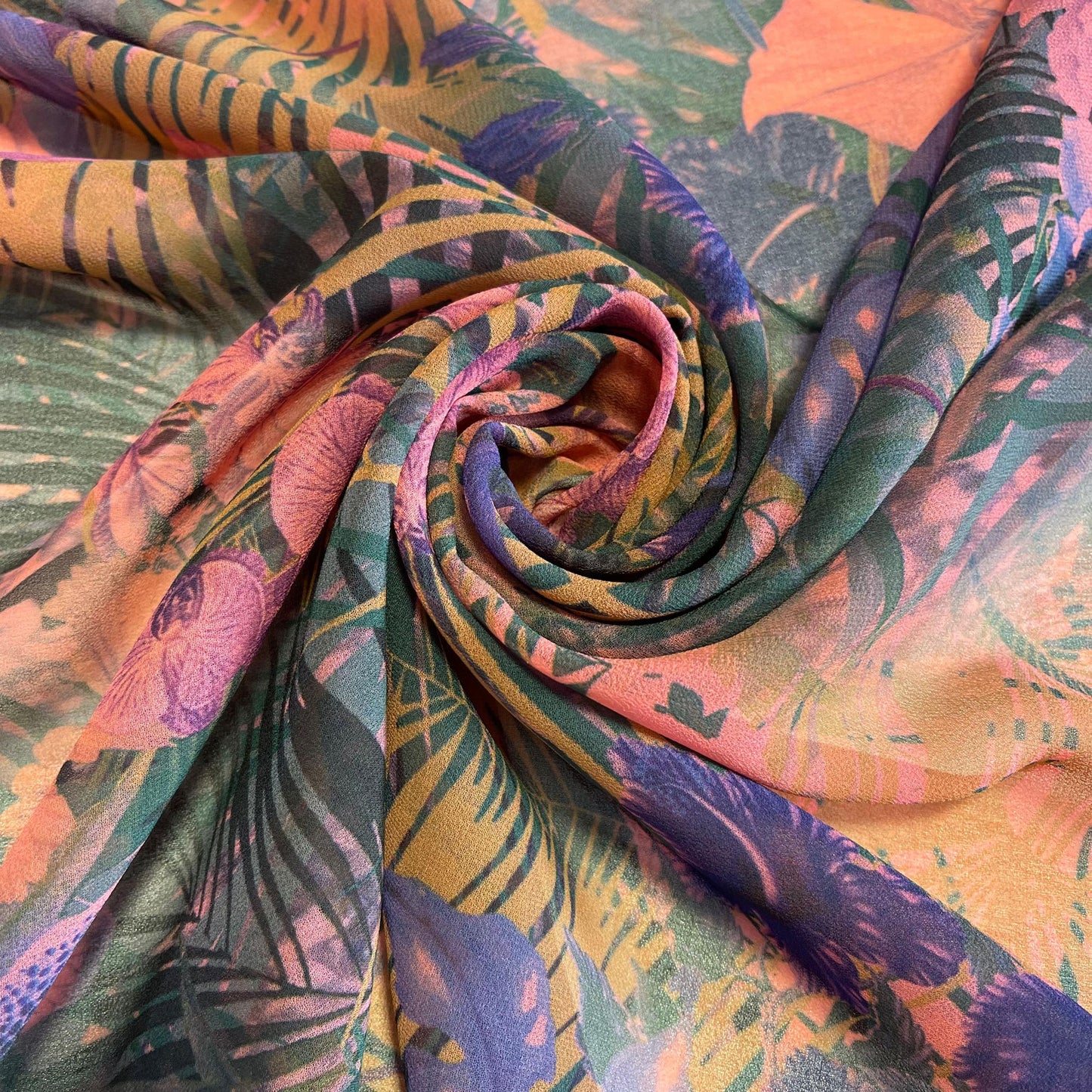 Rosa tropischer Blumen-Crêpe-Chiffon-Stoff, weicher, transparenter Stoff für Kleider, Drapierungen, Bastelstoff, 111,8 cm, Meterware