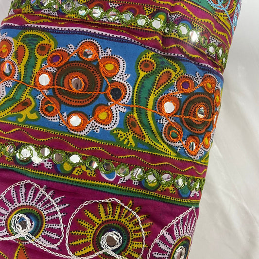 Rosa Baumwolle Indischer Ethno Spiegelstickerei Suzani Rangoli Boho Banjara Stoff 44" Meterware