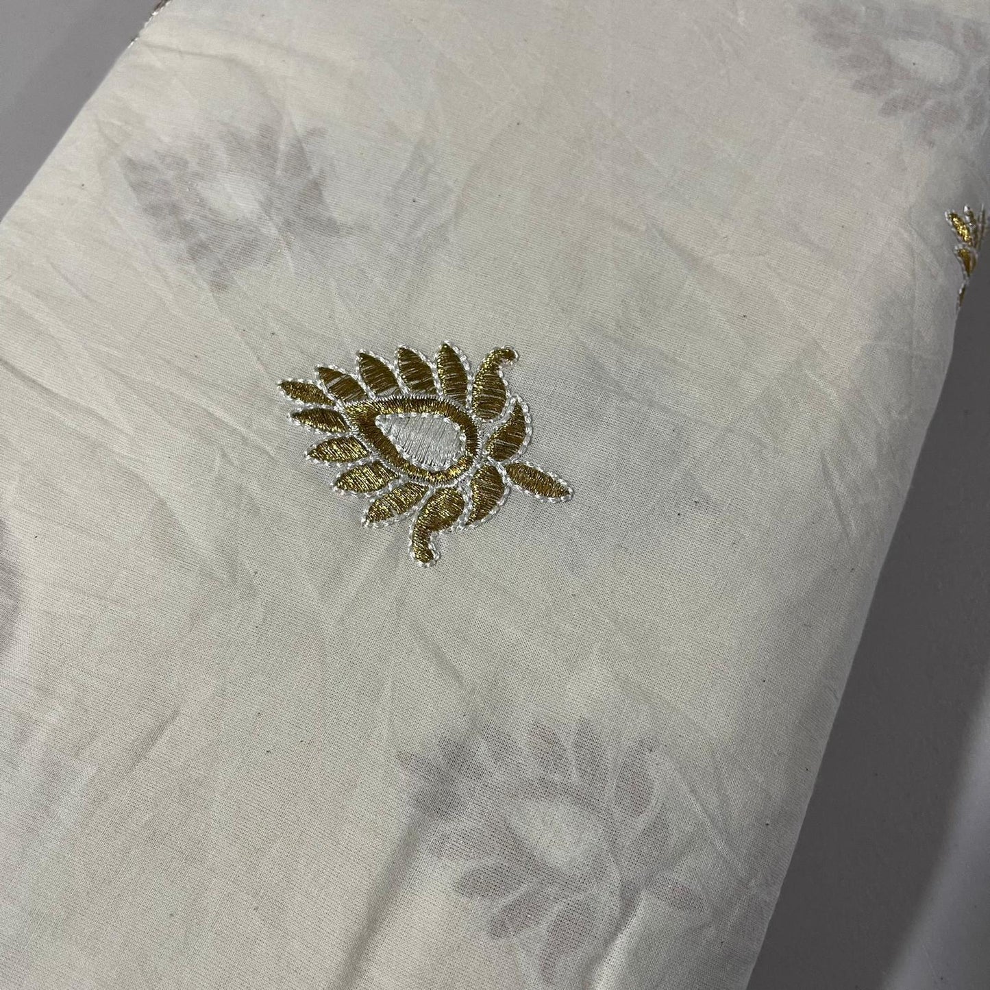 Gold Metallic Floral Embroidery Dyeable Cotton Embroidery Fabric Dress Craft Quilting Material 44" Wide By Meter