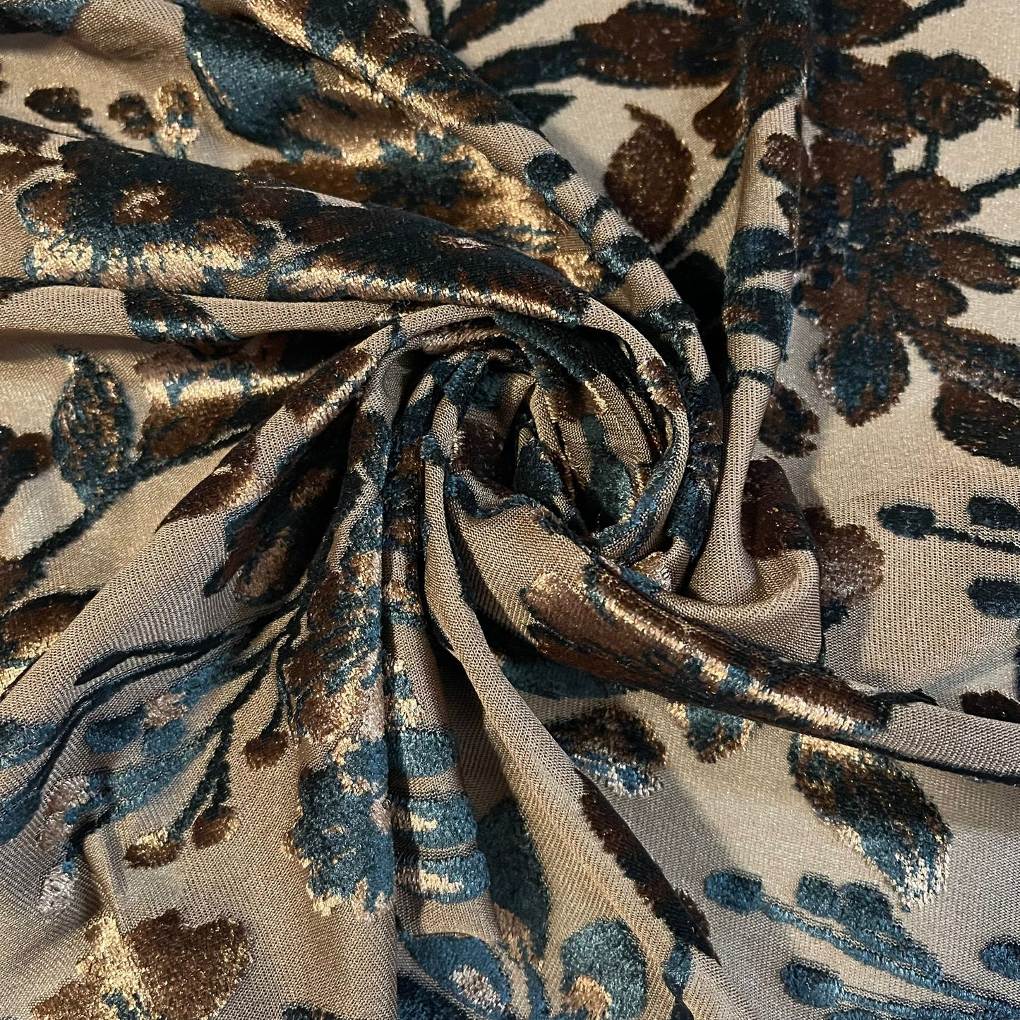 Brown Floral Velvet Velour Devore Fabric Burnout Dress Craft Material 58" By The Meter